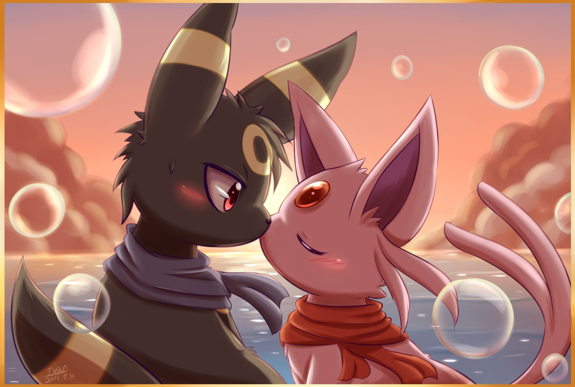 Umbreon, Espeon, Pokémon, Bolle, Sciarpe, Full HD, sfondo desktop