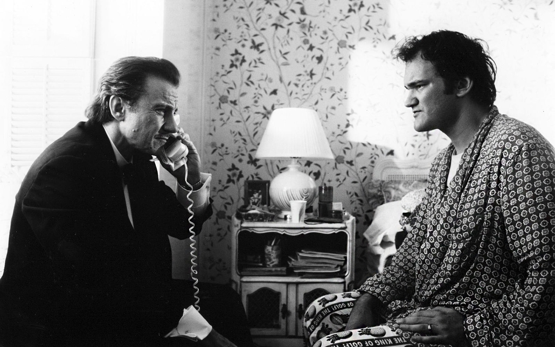 Quentin Tarantino, Harvey Keitel, Bianco e nero, Telefono, Full HD, sfondo desktop