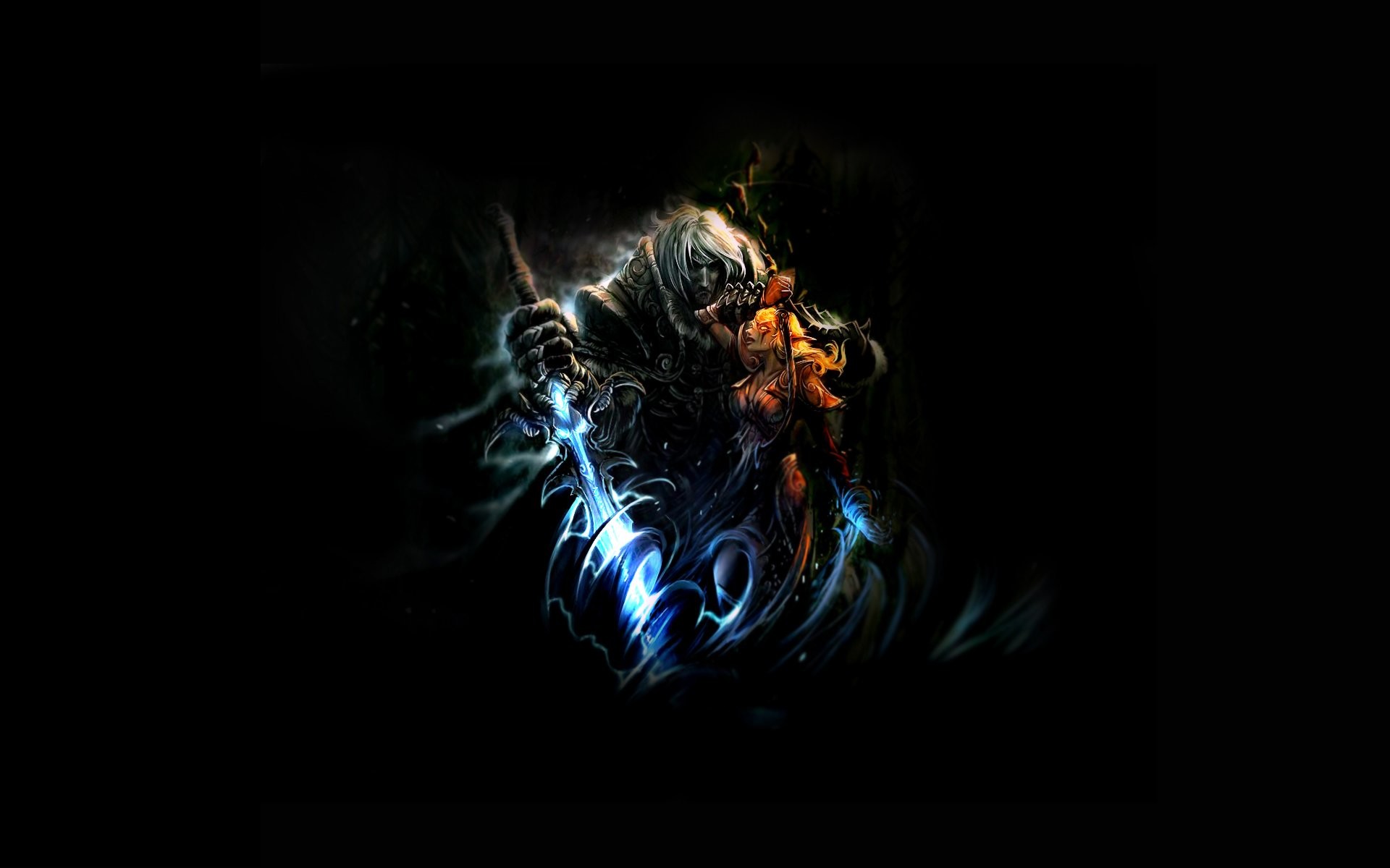 Guerriero, Sfondo nero, Luce blu, Full HD, wallpaper per portatile