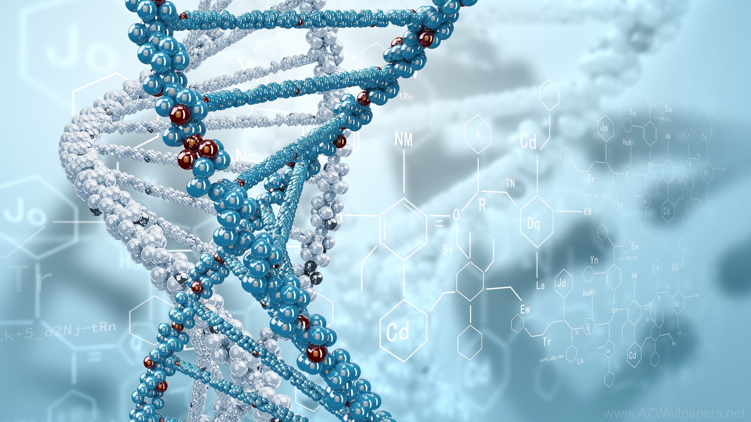 DNA, Doppia elica, Formule chimiche, Azzurro, 16:9 2K, sfondo widescreen