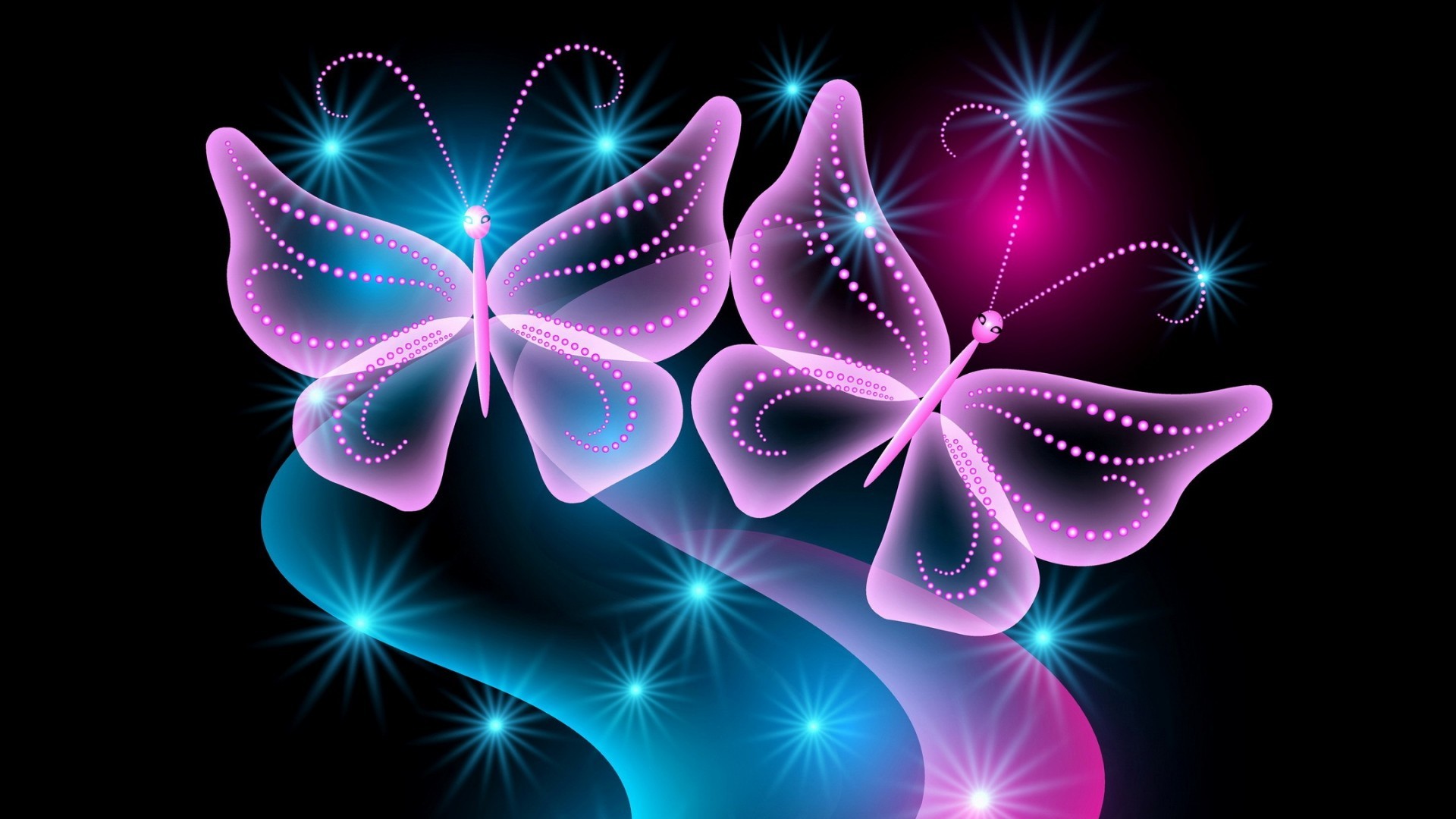 Farfalle, Neon, Rosa, Sfondo nero, Full HD, wallpaper desktop