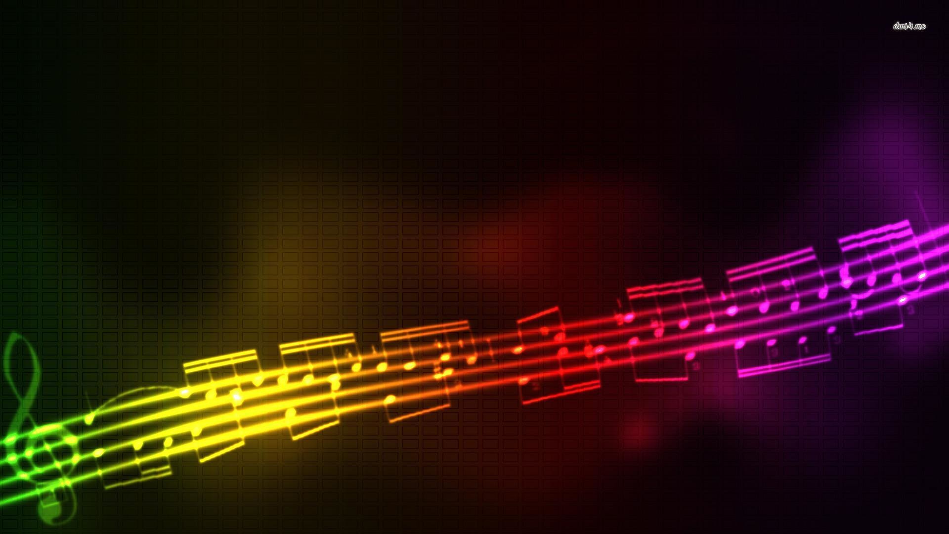 Pentagramma, Note musicali, Arcobaleno, Neon, Sfondo nero, Full HD, wallpaper per PC