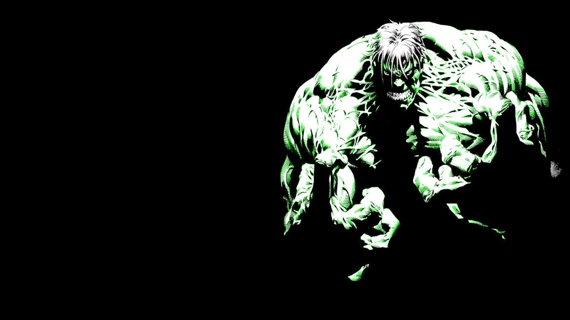 Hulk, Marvel Comics, Arte in bianco e verde, Sfondo nero, 16:9 Full HD, wallpaper widescreen