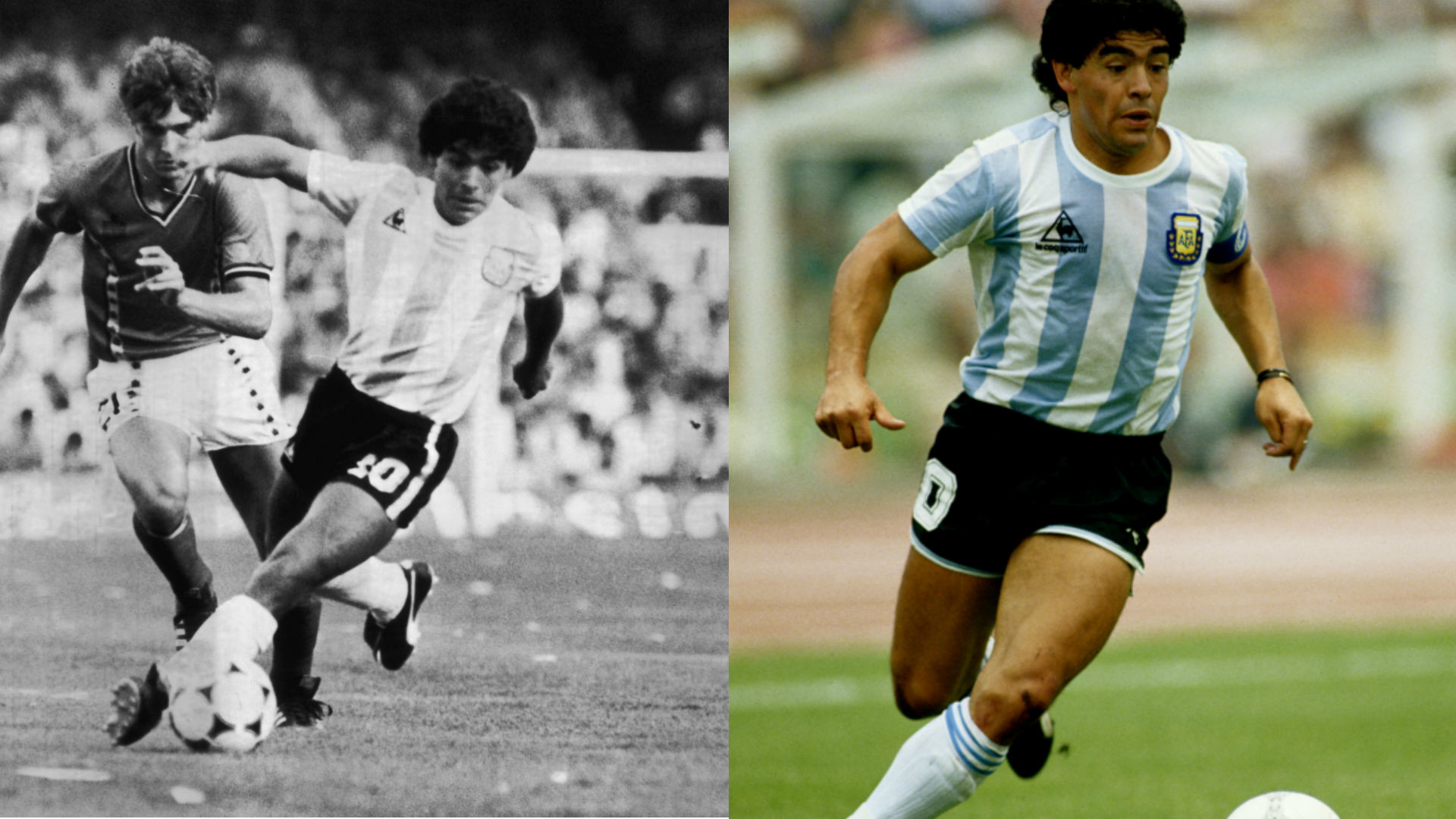 Diego Armando Maradona, Nazionale argentina, Collage, Bianco e nero, Dribbling, sfondo Full HD