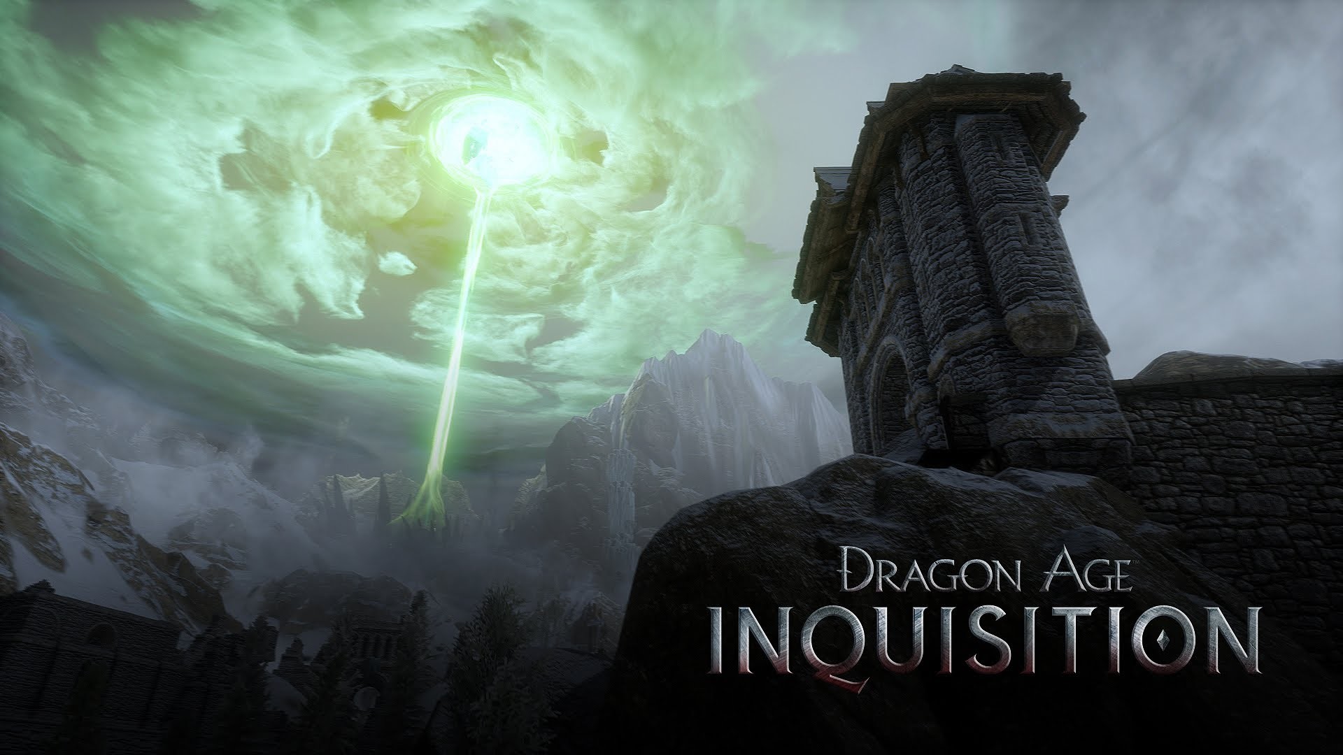 Dragon Age: Inquisition, Squarcio, Torre, Logo, Verde, Full HD, wallpaper per computer