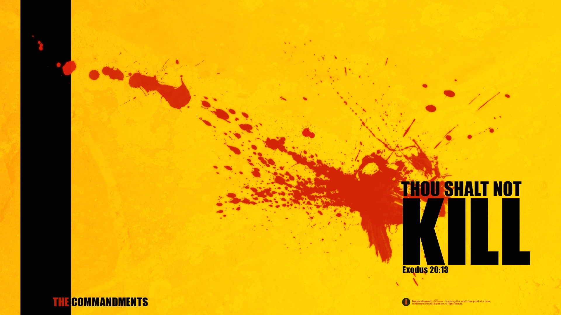 Kill Bill, Schizzi di sangue, Tipografia, Sfondo giallo, 16:9 Full HD, wallpaper widescreen
