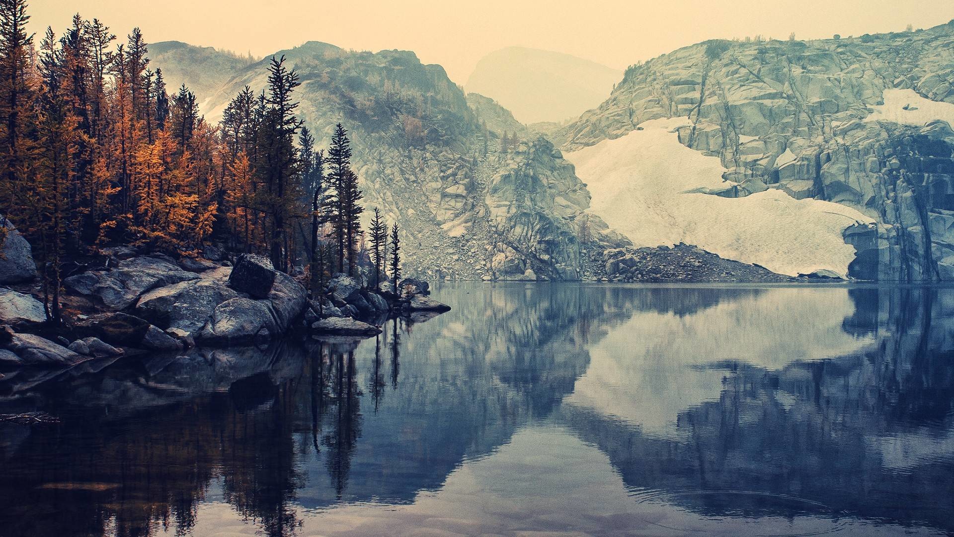 Lago di montagna, Riflesso, Toni pastello, 16:9 Full HD, sfondo widescreen