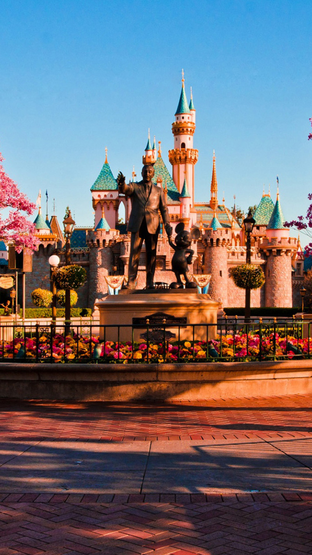 Castello della Bella Addormentata, Disneyland, Statua Walt e Topolino, Disney, sfondo per iPhone 6
