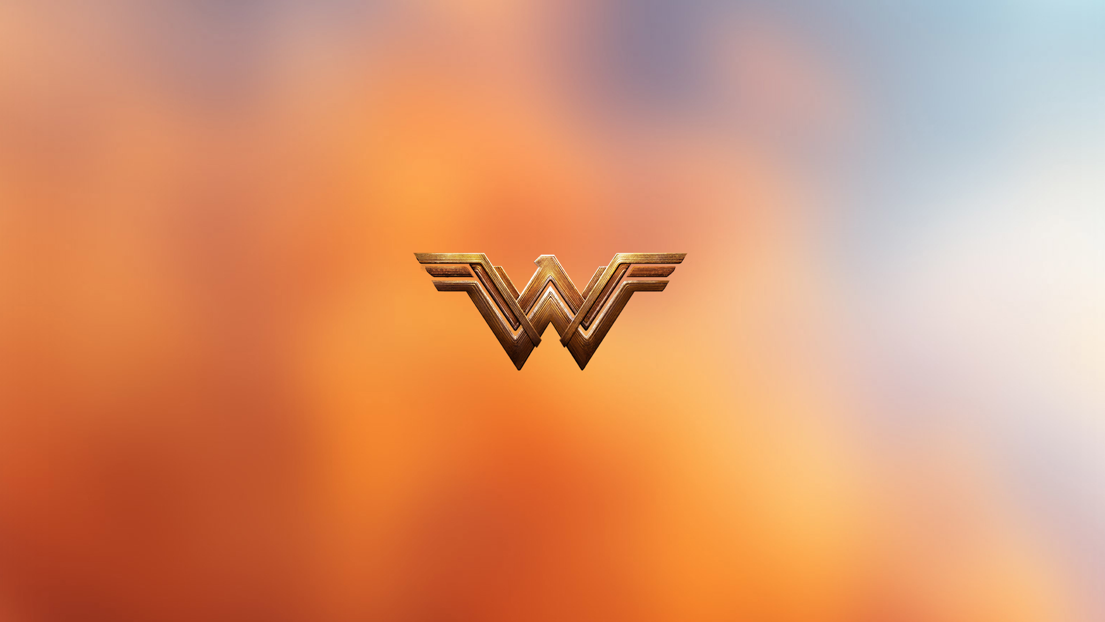 Logo di Wonder Woman, Wonder Woman, Sfondo arancione, Sfocato, Minimalismo, 4K Ultra HD