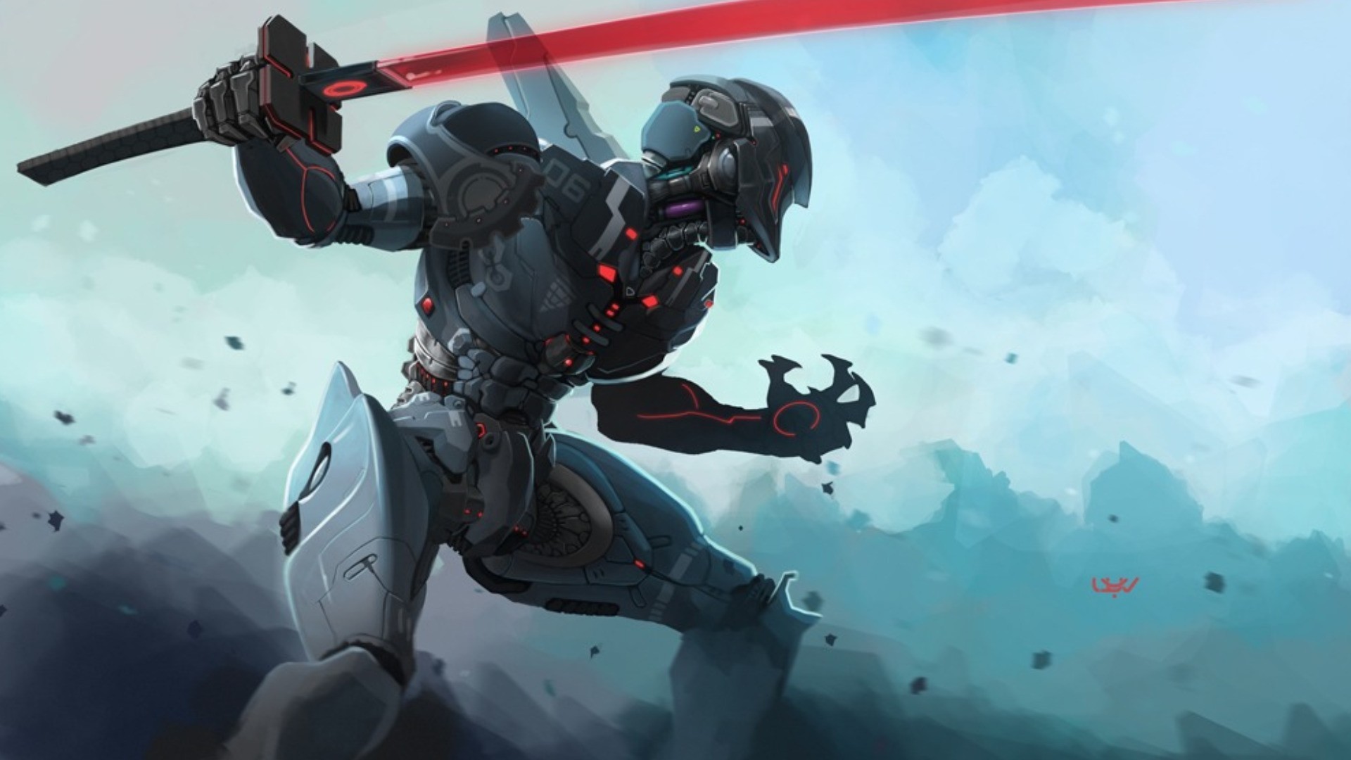 Raiden, Metal Gear Rising: Revengeance, Spada rossa, Arte digitale, sfondo desktop Full HD