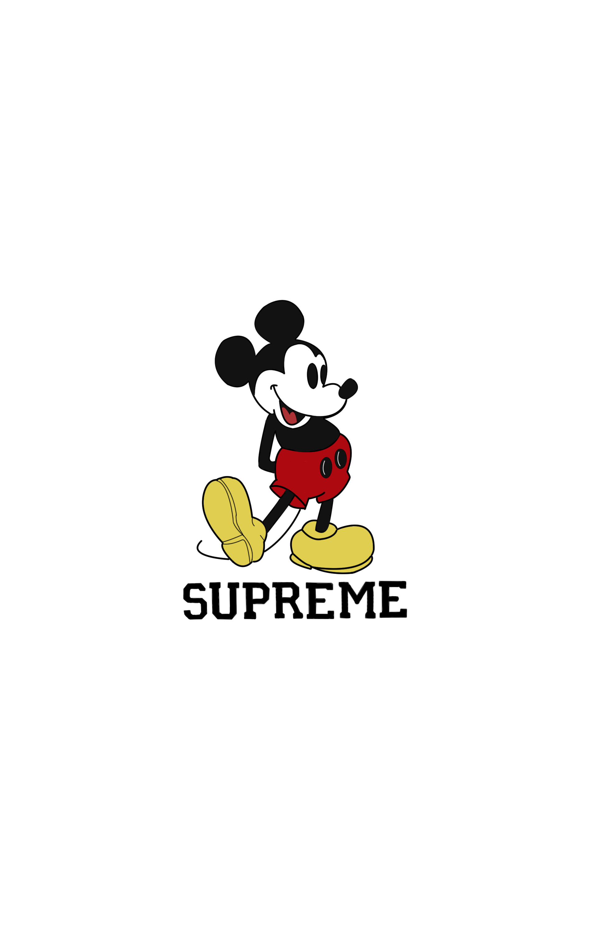 Topolino, Supreme, Sfondo bianco, Minimalismo, QHD+, schermata di blocco del cellulare