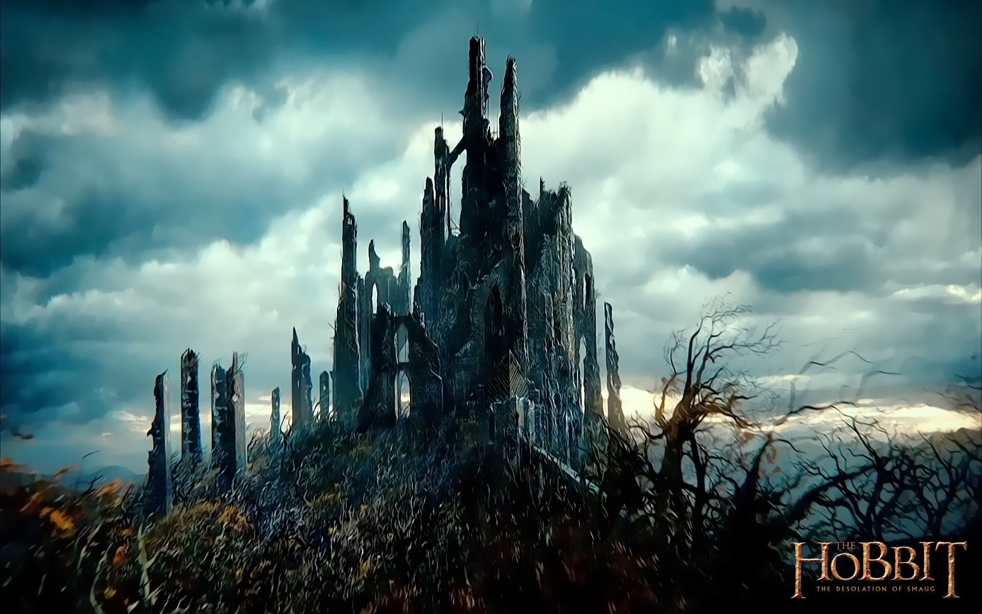 Dol Guldur, Lo Hobbit: La desolazione di Smaug, Rovine, Nuvole, Full HD, sfondo per PC e portatile