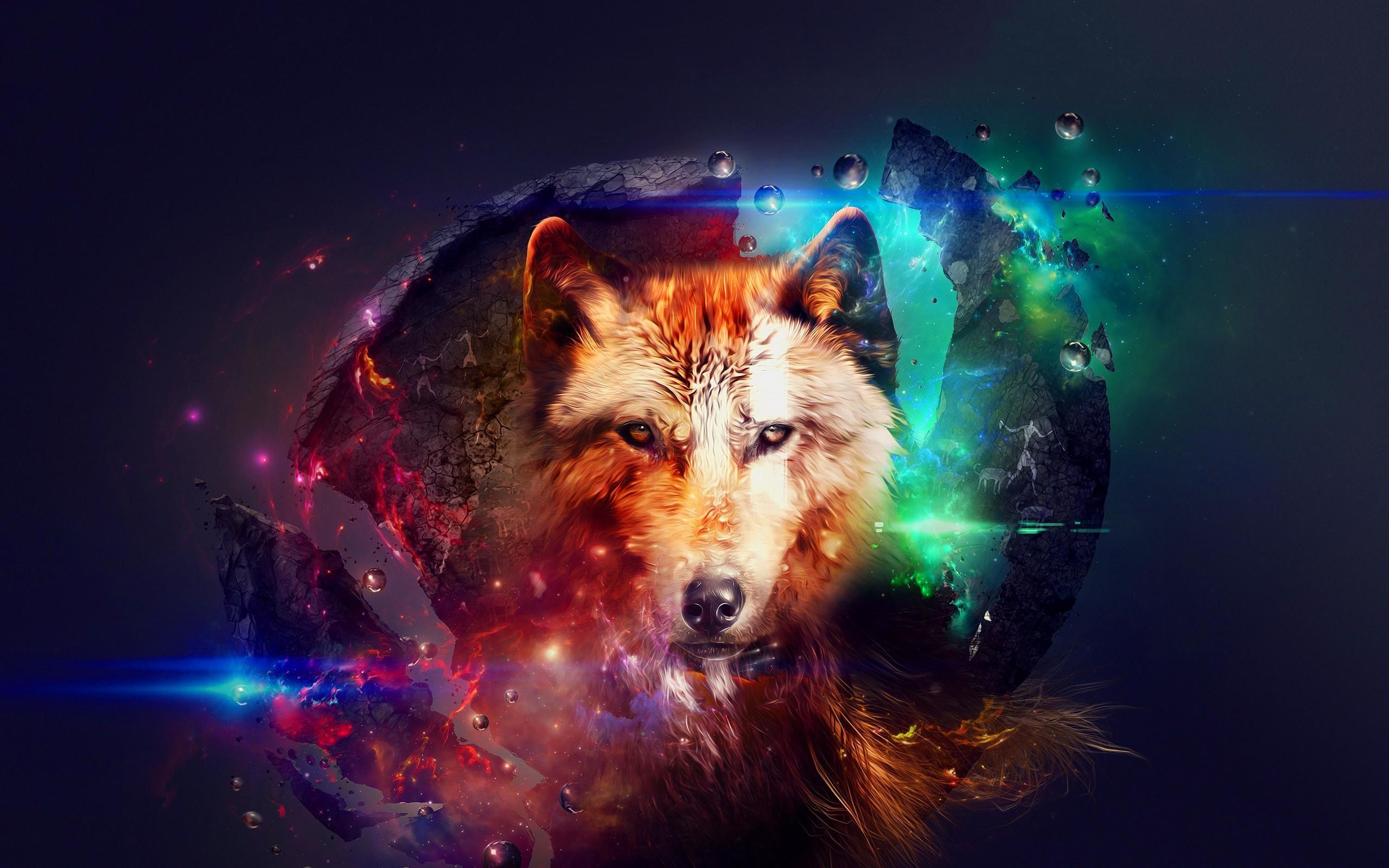 Lupo, Arte digitale, Colori vivaci, Astratto, 2K, sfondo per PC e portatile