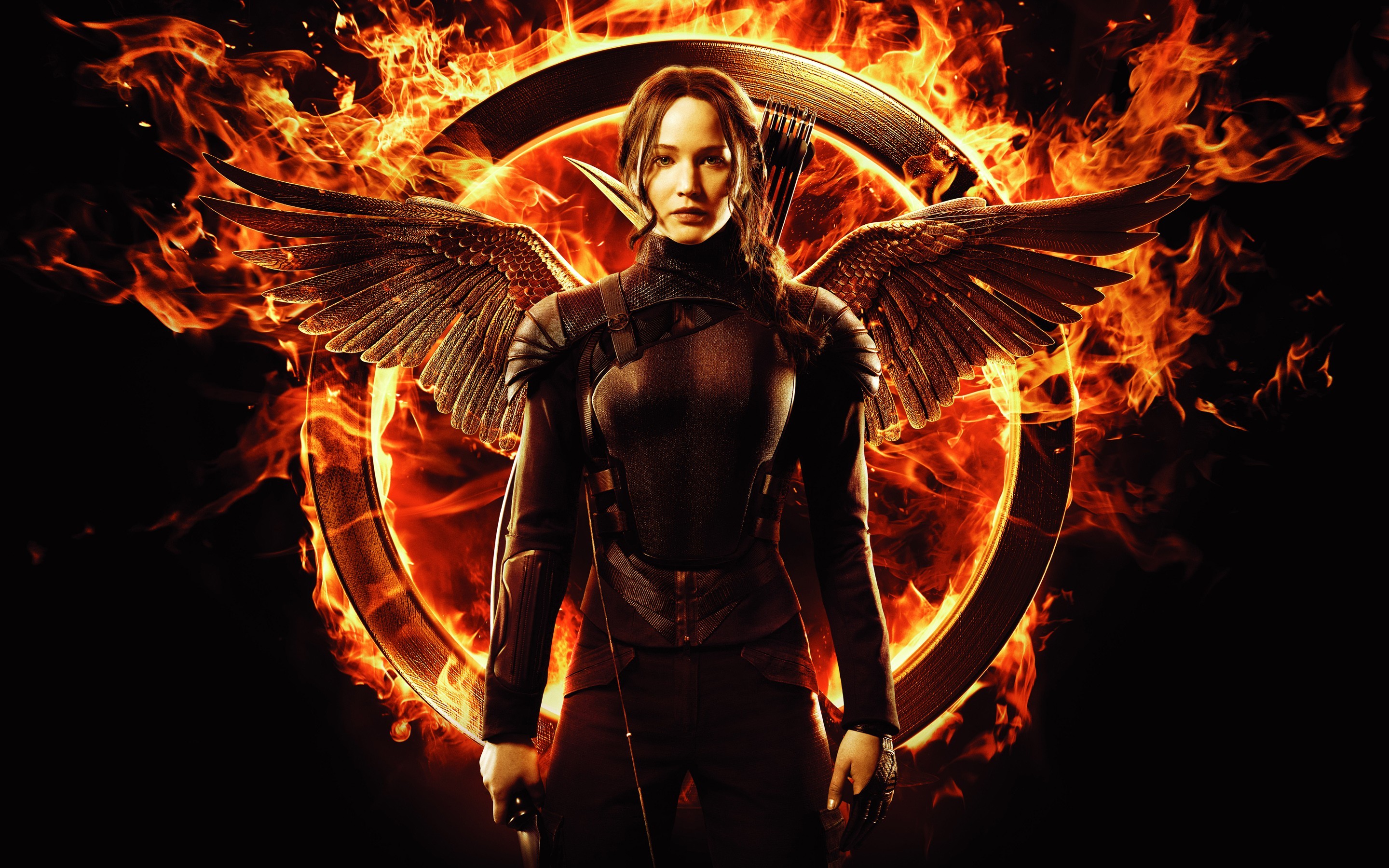 Jennifer Lawrence, Katniss Everdeen, Hunger Games: Il canto della rivolta, Ghiandaia imitatrice, Fuoco, sfondo 2K