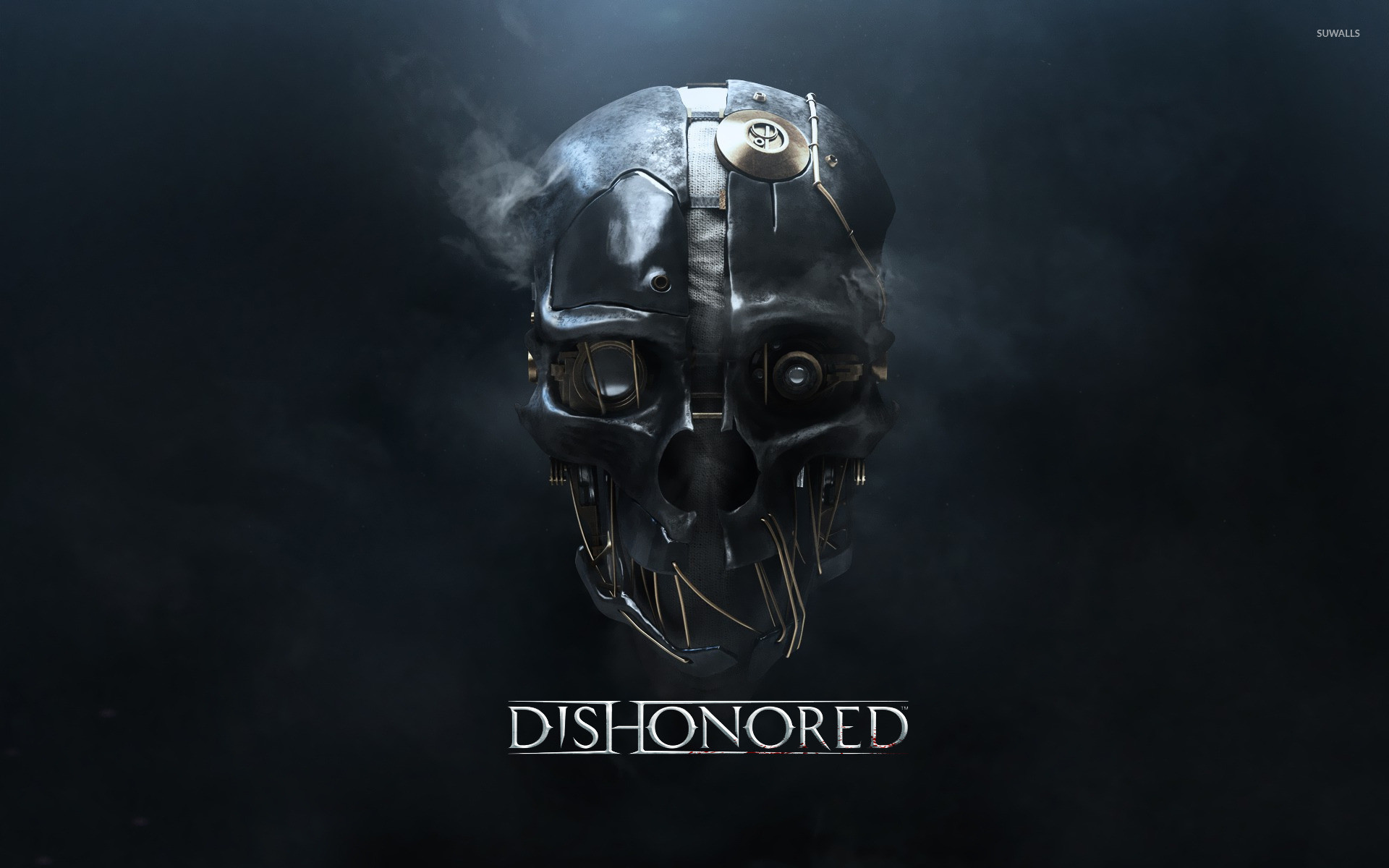 Maschera di Corvo, Dishonored, Logo, Blu scuro, 16:10 Full HD, sfondo widescreen
