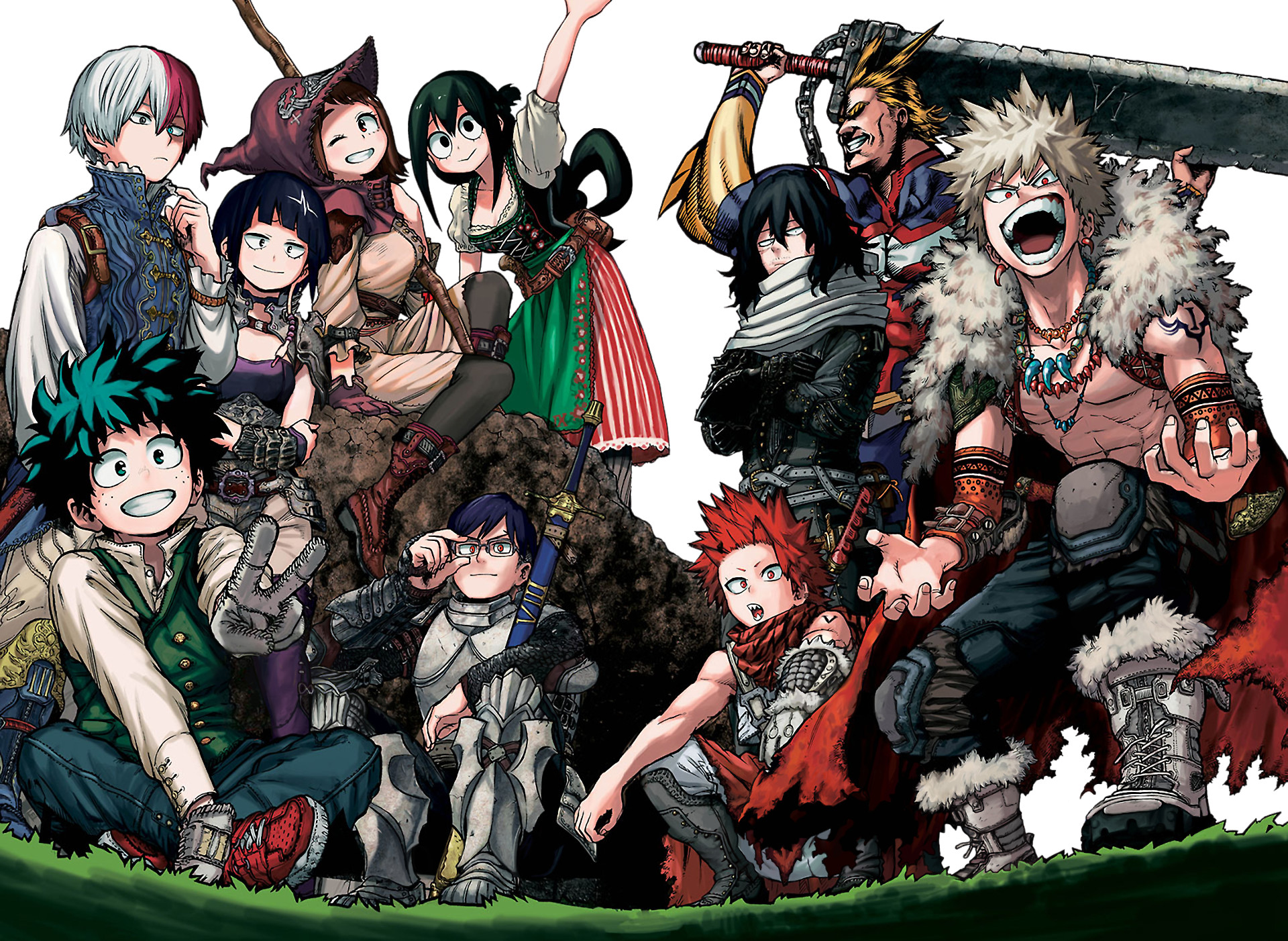 Izuku Midoriya, Katsuki Bakugo, Shoto Todoroki, Eijiro Kirishima, My Hero Academia, Classe 1-A, wallpaper desktop