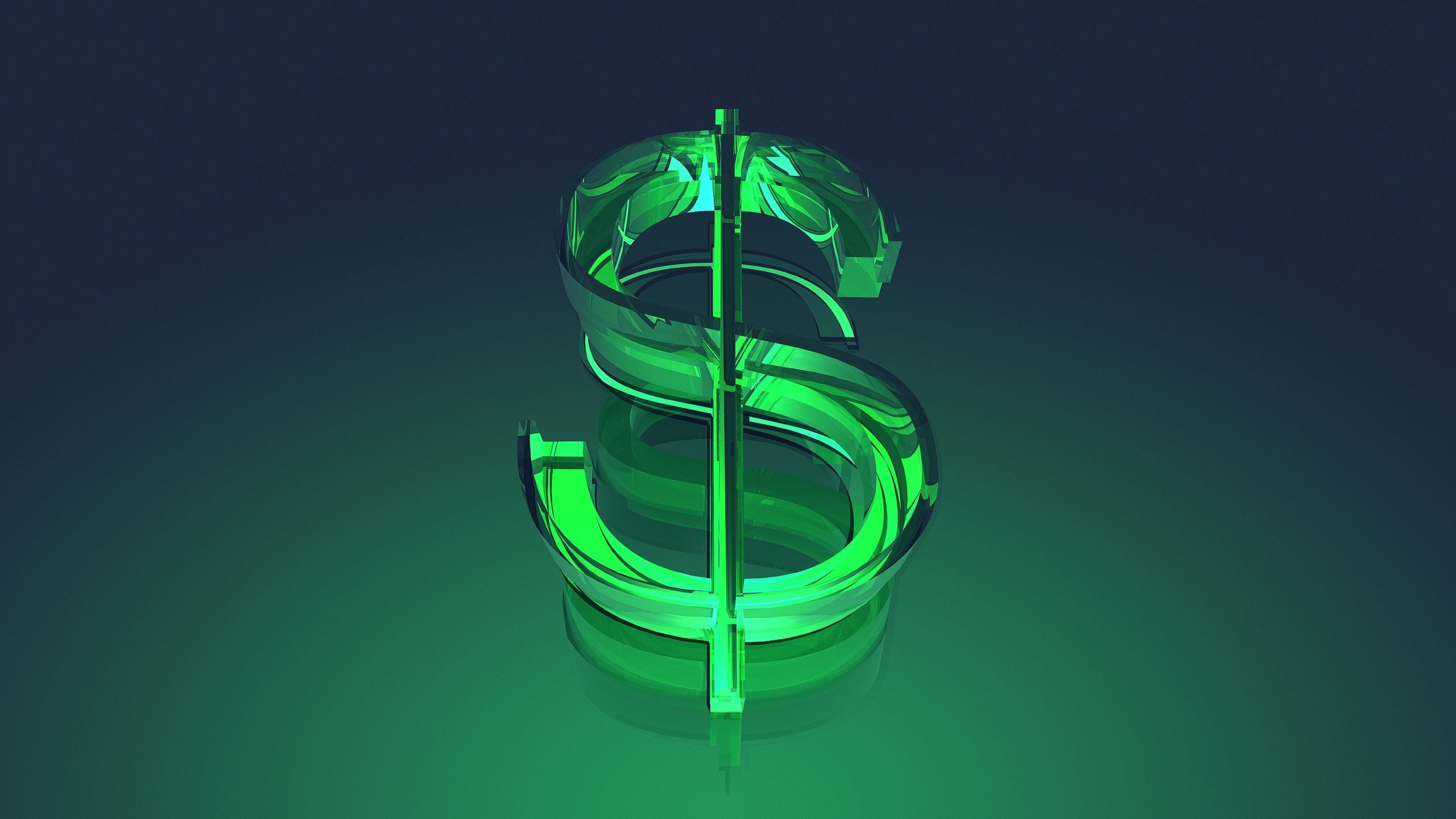 Simbolo del dollaro, Dollaro, Verde, 3D, 2K, sfondo per PC