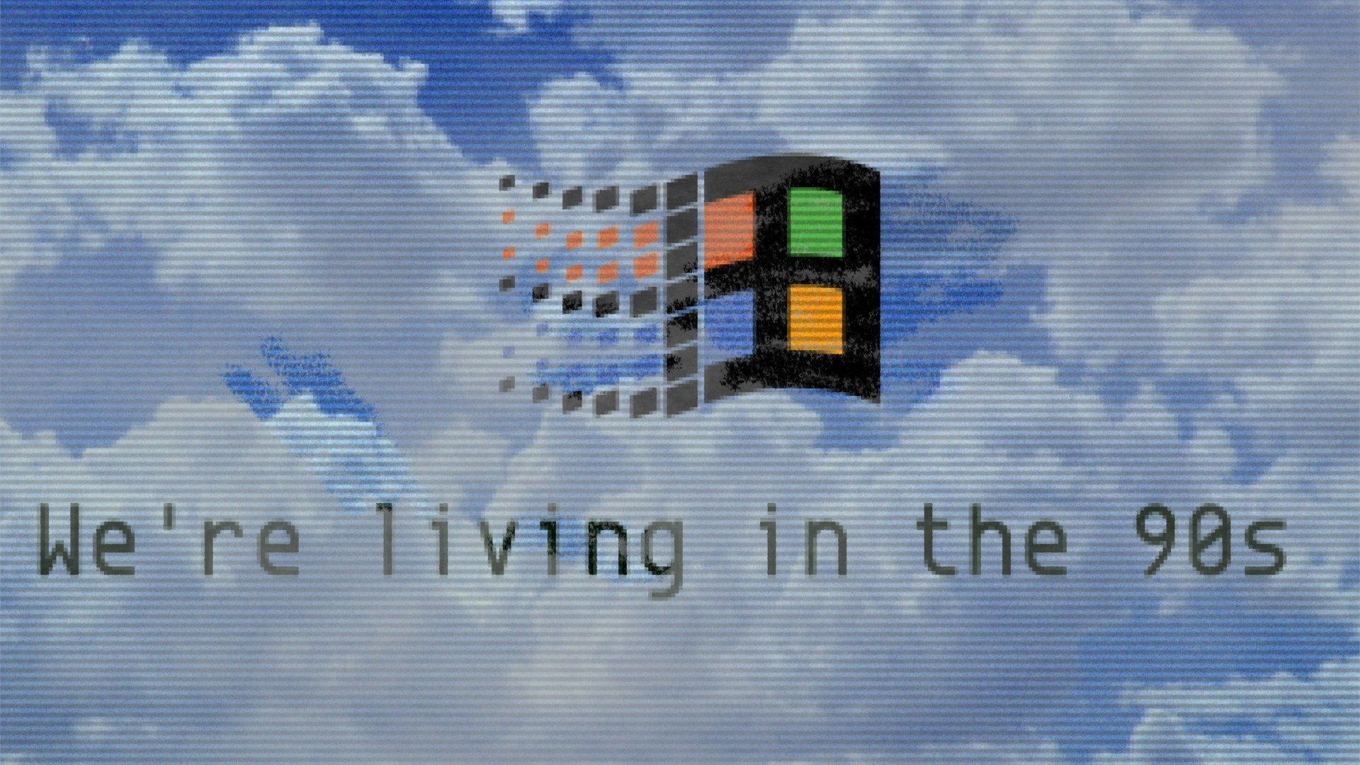 Vaporwave, Windows 95, Logo Windows, We're living in the 90s, Nuvole, sfondo widescreen Full HD