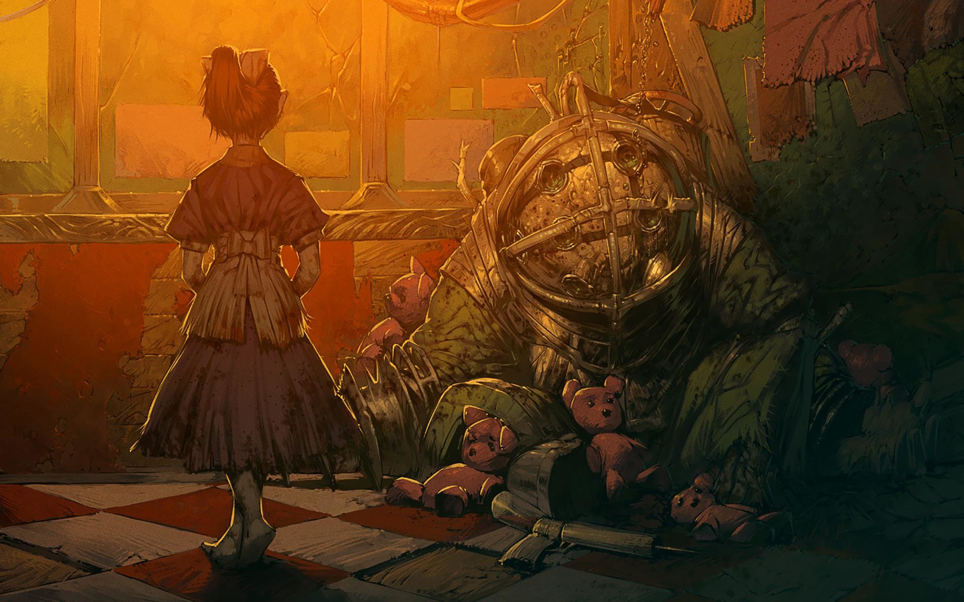 Little Sister, Big Daddy, BioShock, Orsacchiotti, Arancione, 1920x1200, sfondo MacBook Pro
