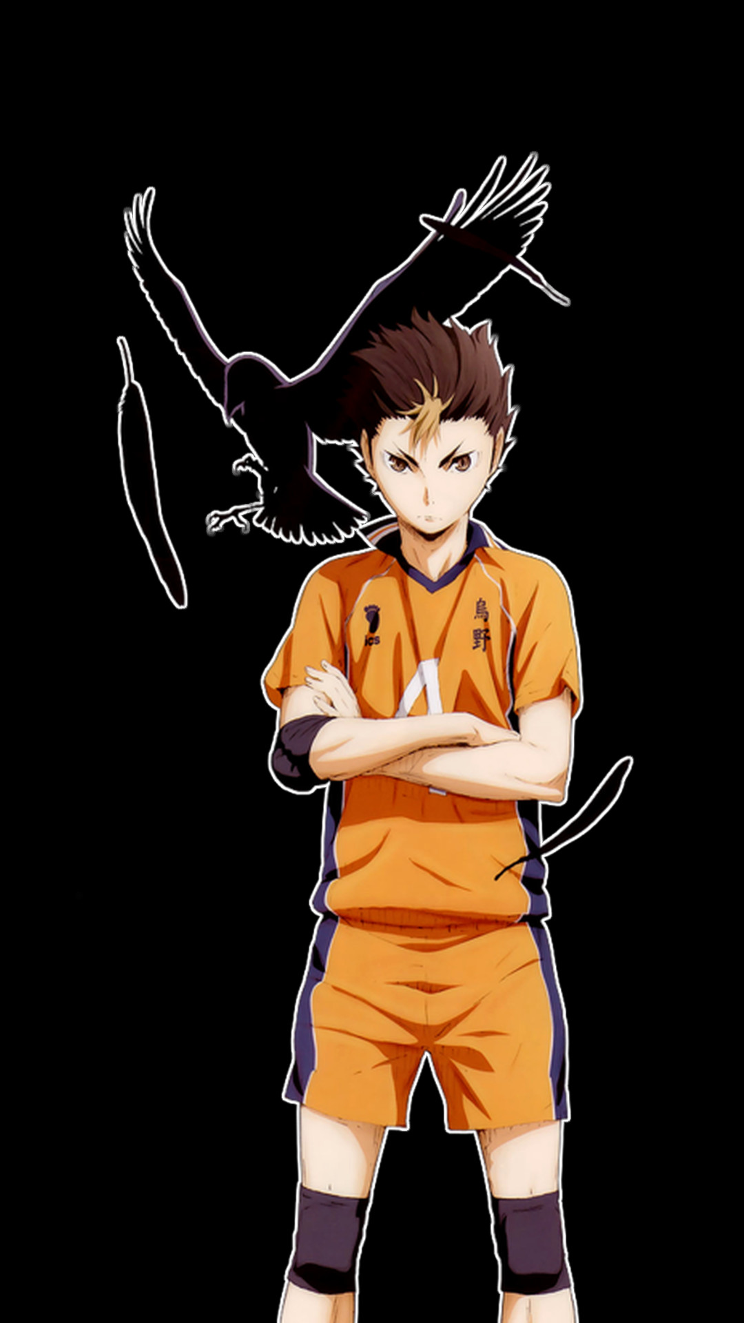 Yu Nishinoya, Karasuno, Haikyu!!, Libero, Sfondo nero, Full HD, schermata di blocco del cellulare