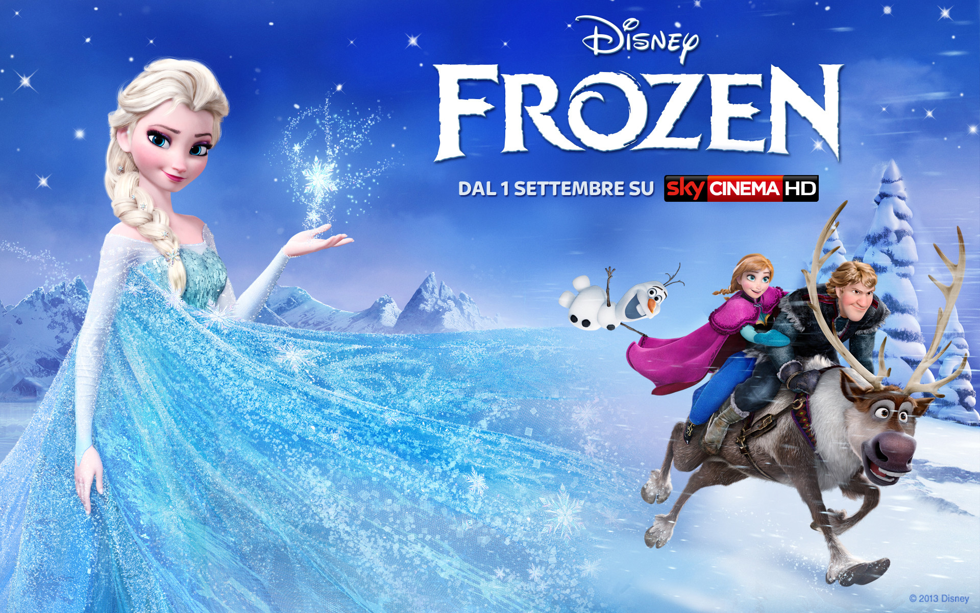 Elsa, Anna, Kristoff, Sven, Olaf, Frozen - Il regno di ghiaccio, Sky Cinema, sfondo per PC