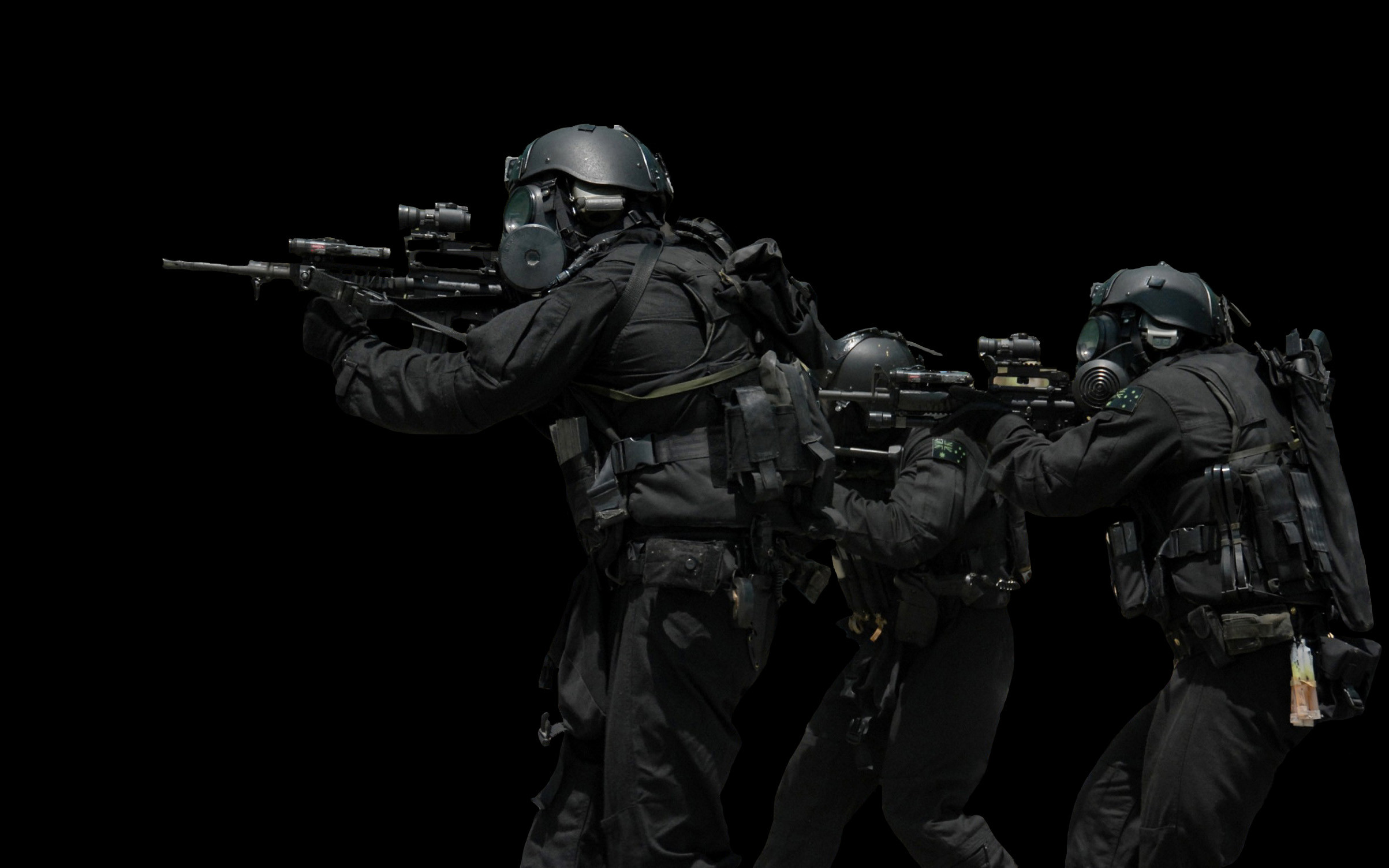 Forze speciali, Soldati, Fucili, Sfondo nero, Full HD, wallpaper desktop