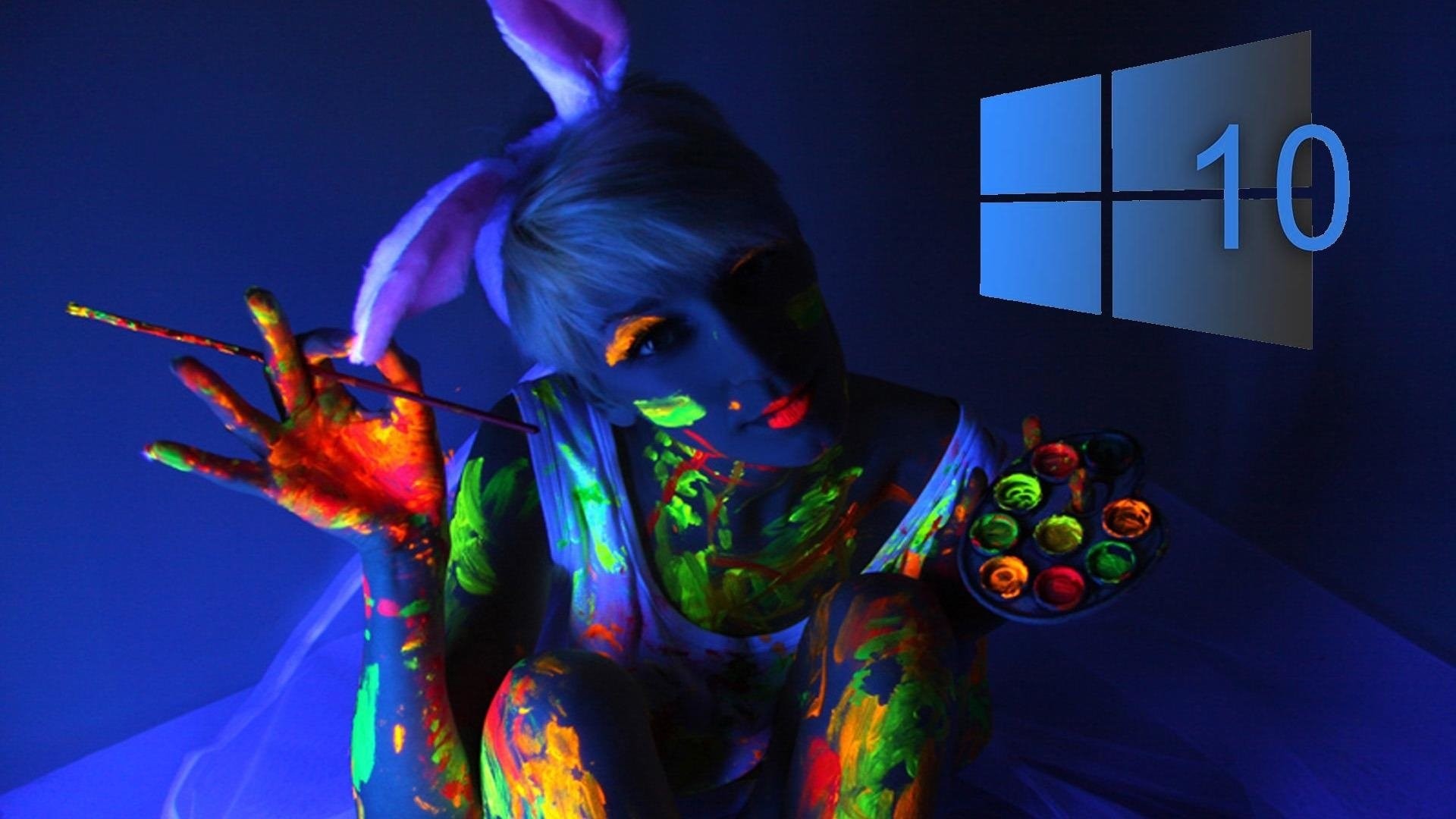 Windows 10, Logo Windows, Body painting, Colori fluorescenti, Luce UV, sfondo per portatile
