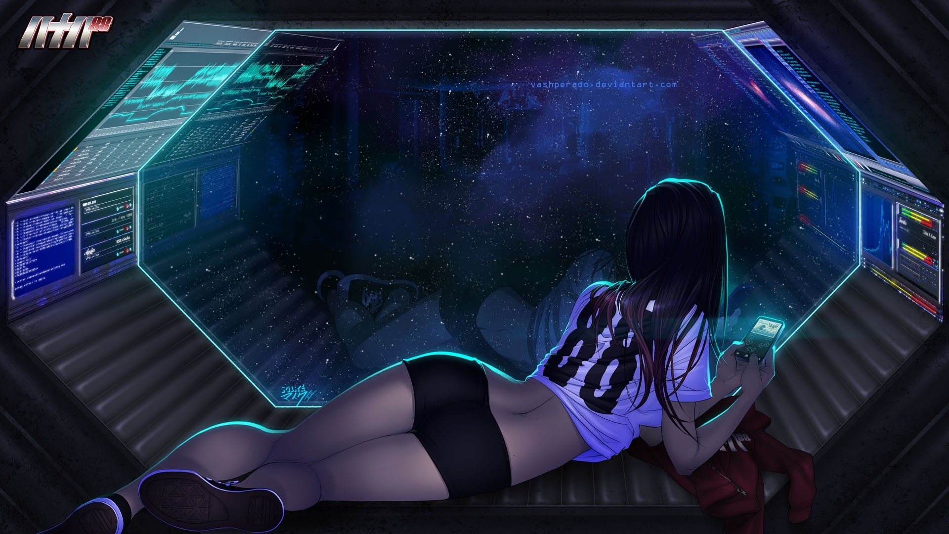 Ragazza anime, Astronave, Spazio, Ologrammi, Full HD, sfondo per PC e portatile