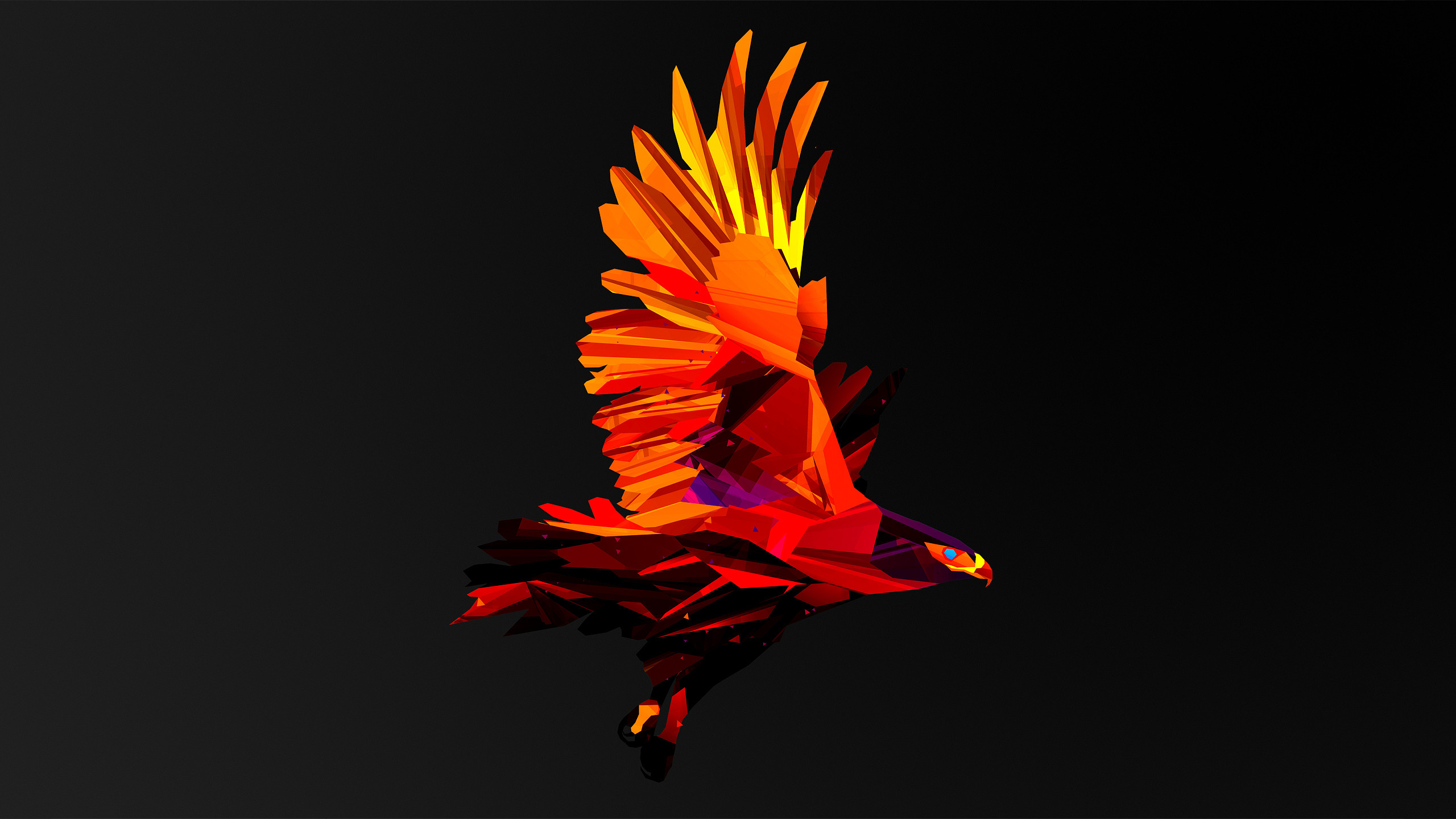 Aquila, Fenice, Low poly, Arancione, 2K, sfondo per portatile