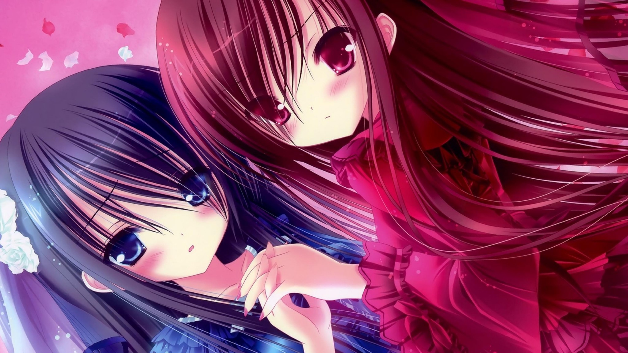 Ragazze anime, Capelli lunghi, Rosa, Moe, Illustrazione, Full HD, wallpaper per computer