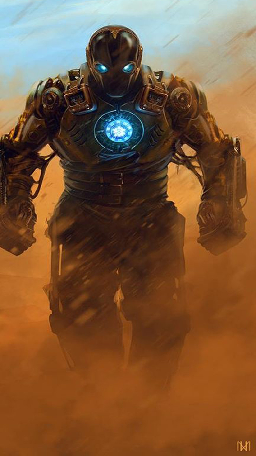 Iron Man, Tempesta di sabbia, Deserto, Reattore Arc, Full HD, sfondo per iPhone e Android