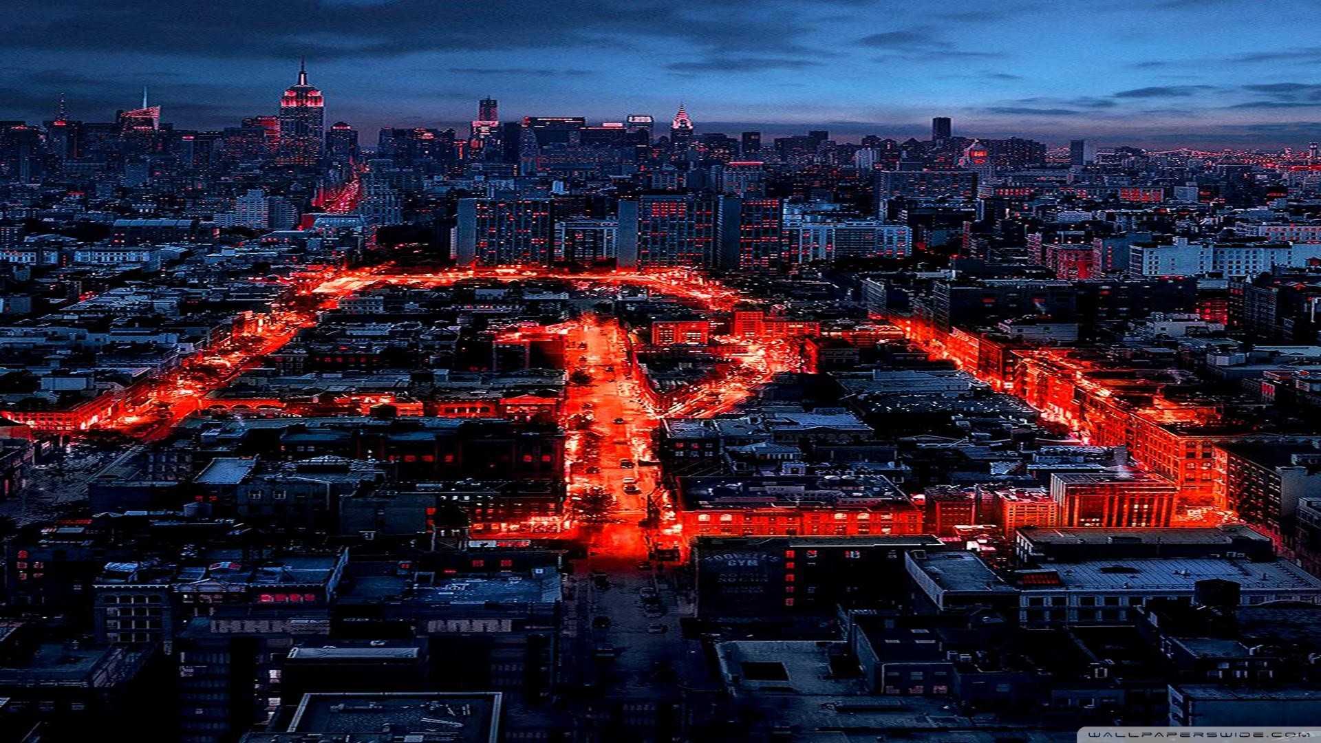 Daredevil, Logo DD, New York, Luci della città, Notte, Full HD 1080p, sfondo desktop