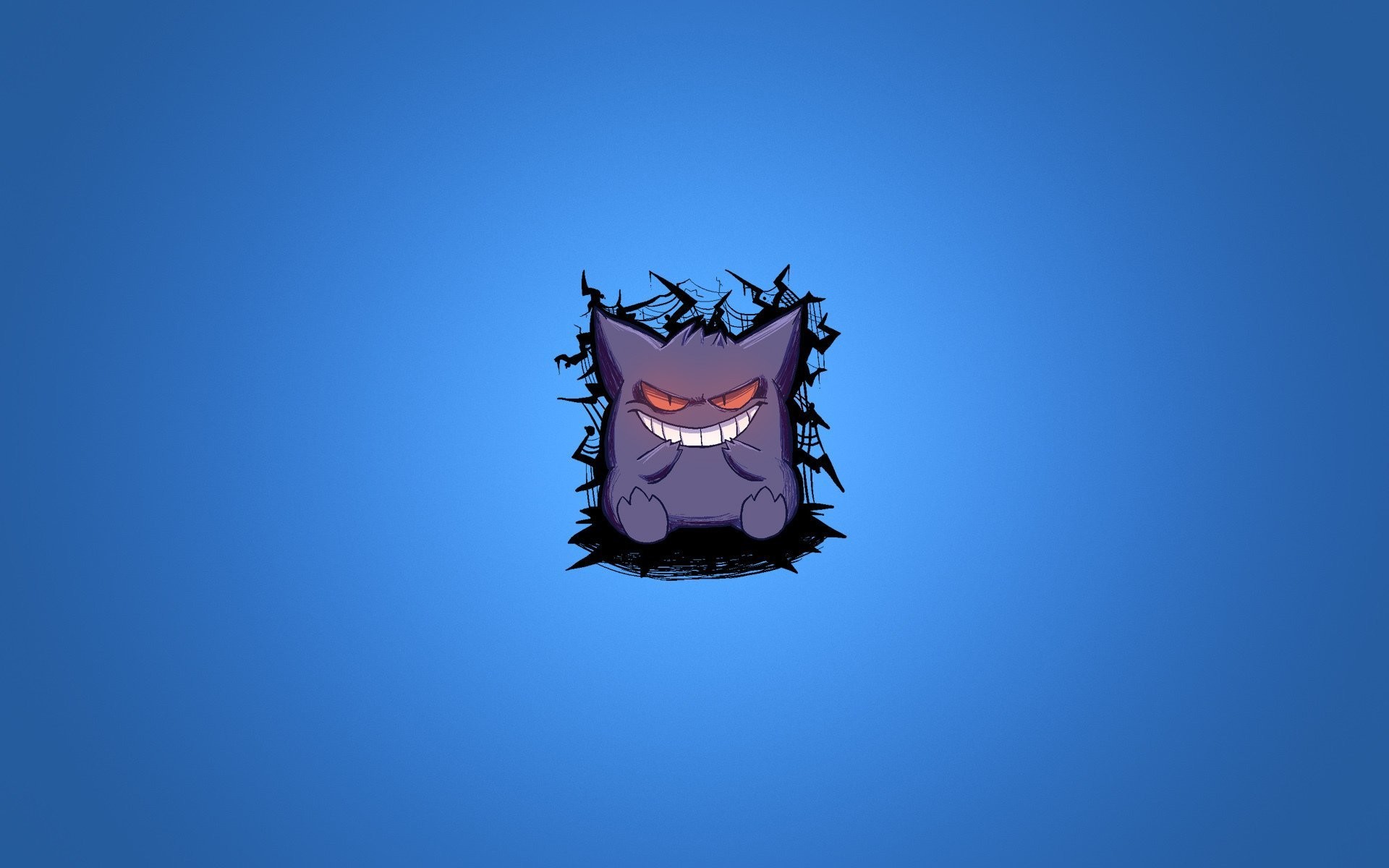 Gengar, Pokémon, Sfondo blu, Fan art, 16:10 Full HD, wallpaper widescreen