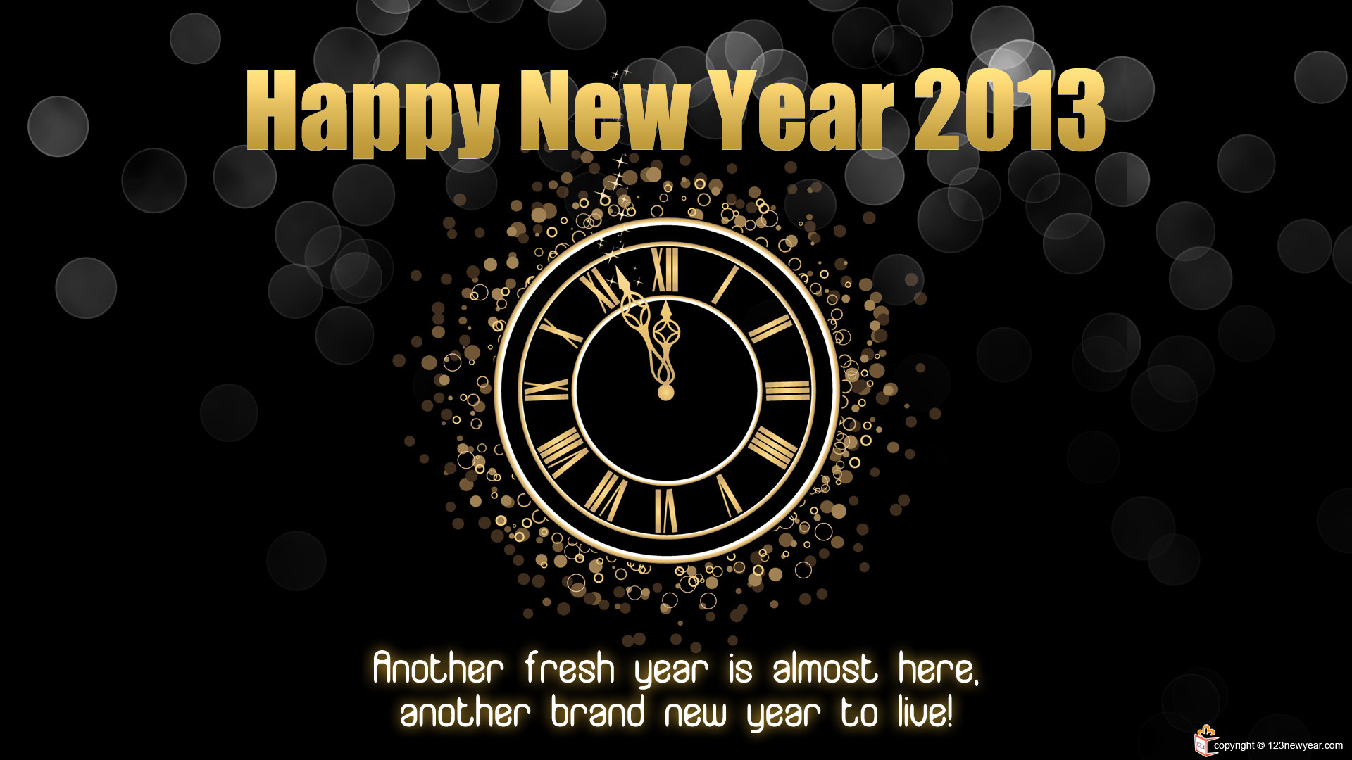 Happy New Year 2013, Orologio, Mezzanotte, Sfondo nero, Full HD, wallpaper per computer