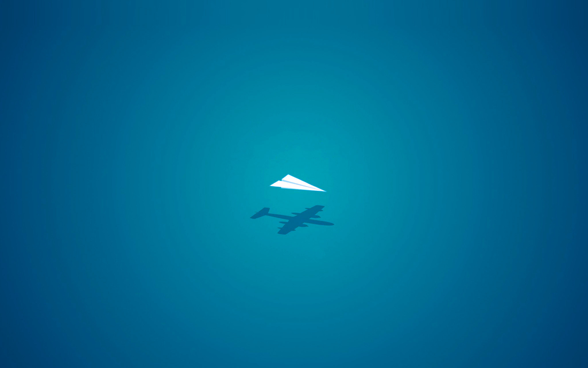 Aereo di carta, Ombra, Minimalismo, Turchese, 2048x1282, sfondo MacBook Pro