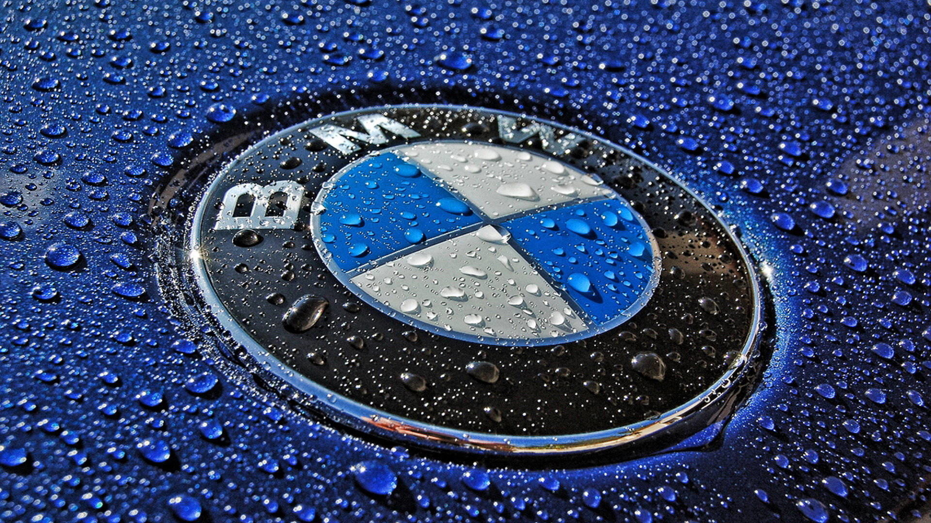 BMW, Logo BMW, Gocce d'acqua, Blu, 1920x1080, immagine di sfondo