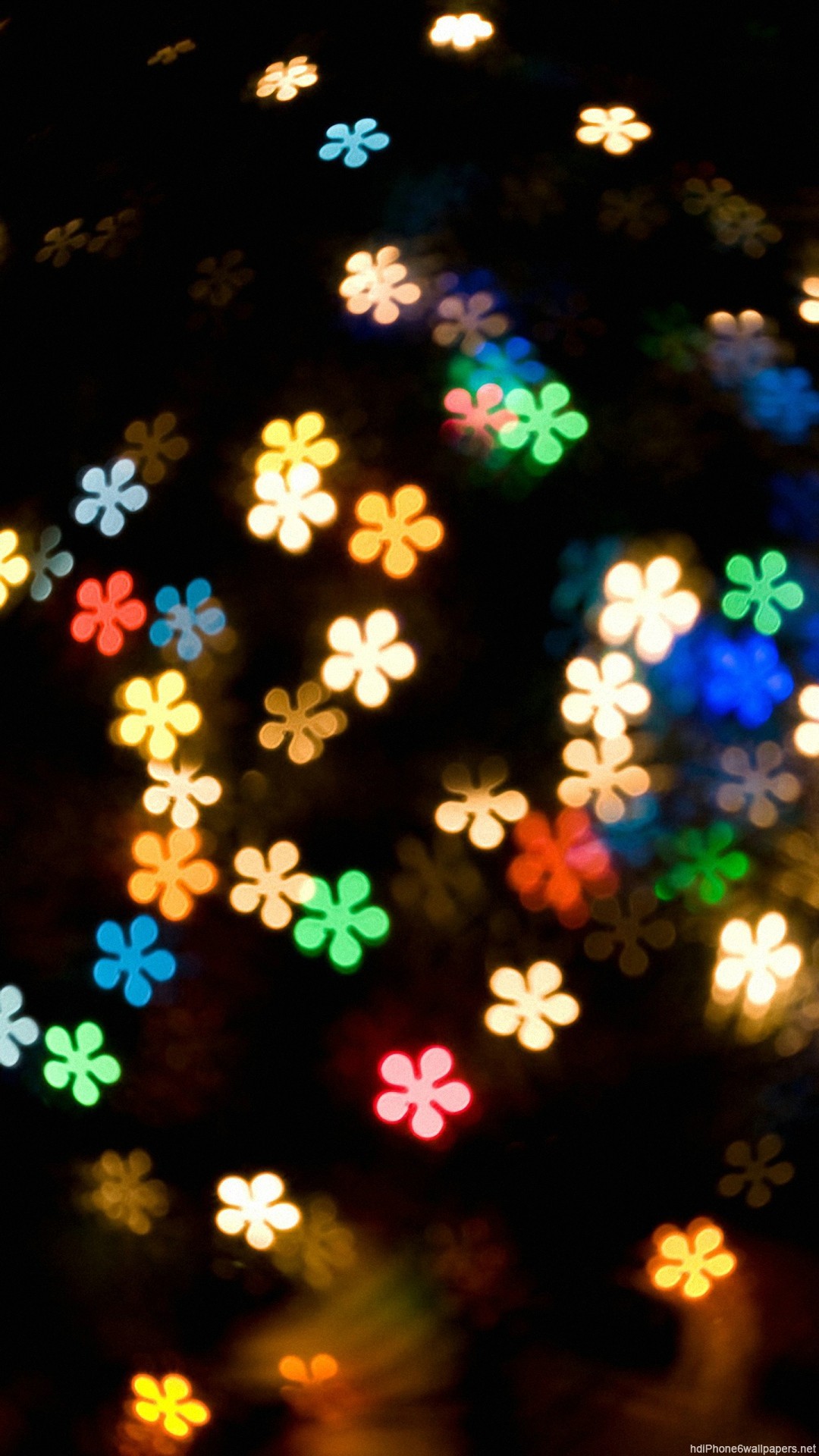 Bokeh, Luci a fiore, Colorato, Sfondo nero, Full HD, schermata di blocco iPhone 5