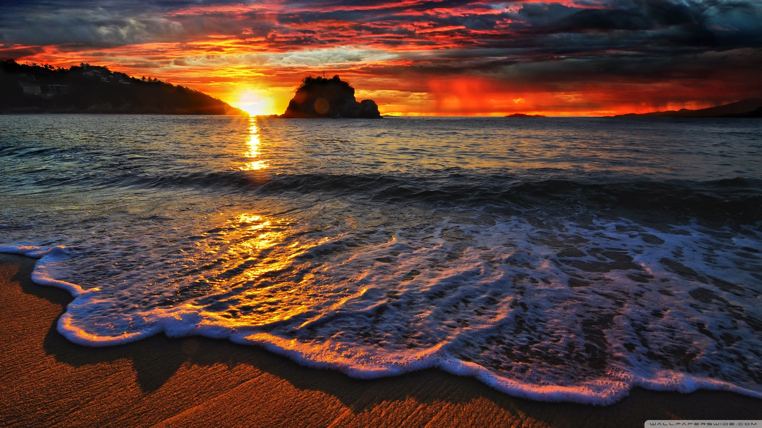 Spiaggia, Tramonto, Onde, Mare, 2K, sfondo per PC