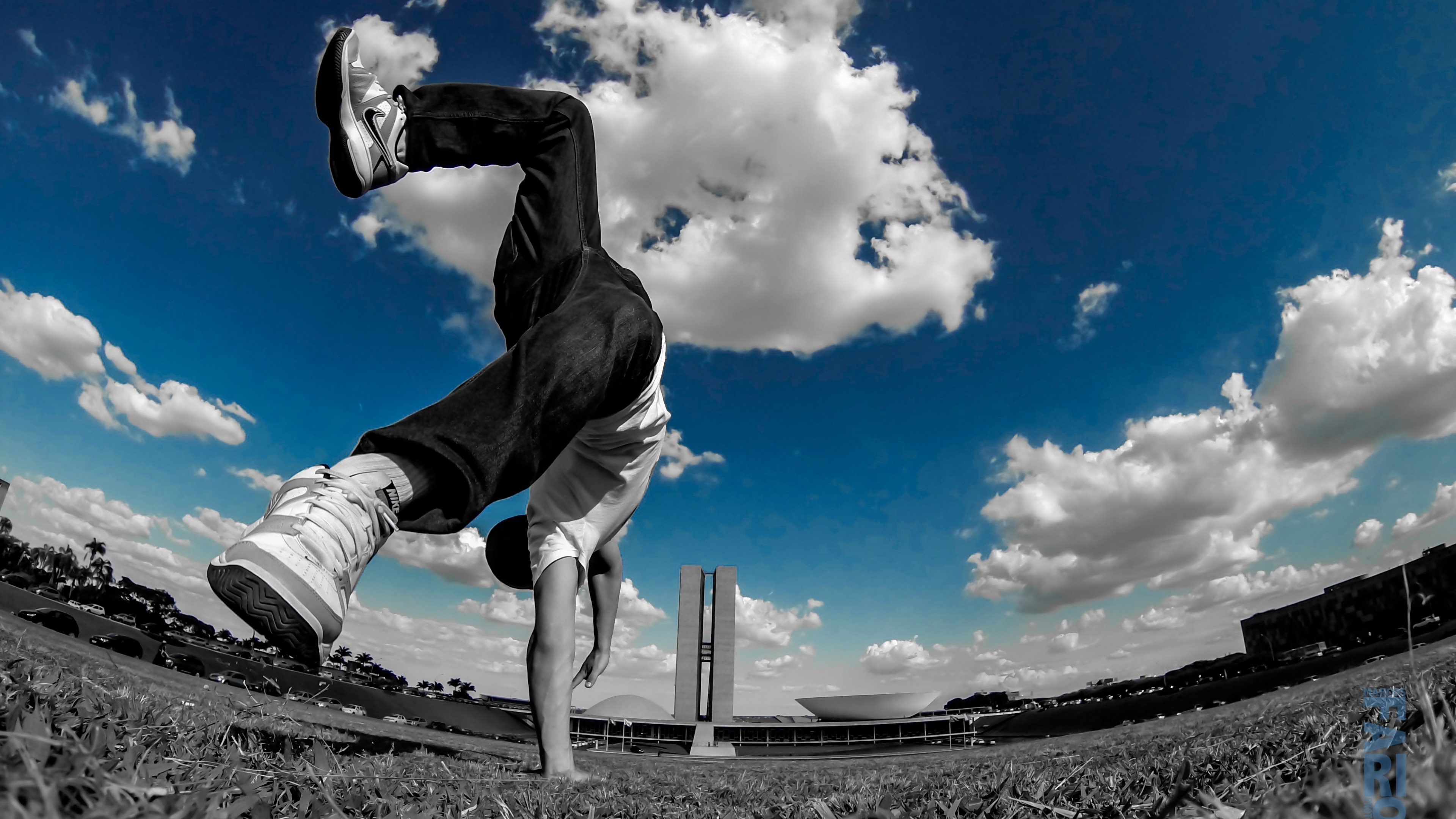 Parkour, Salto, Fisheye, Cielo, 4K, sfondo per PC e portatile