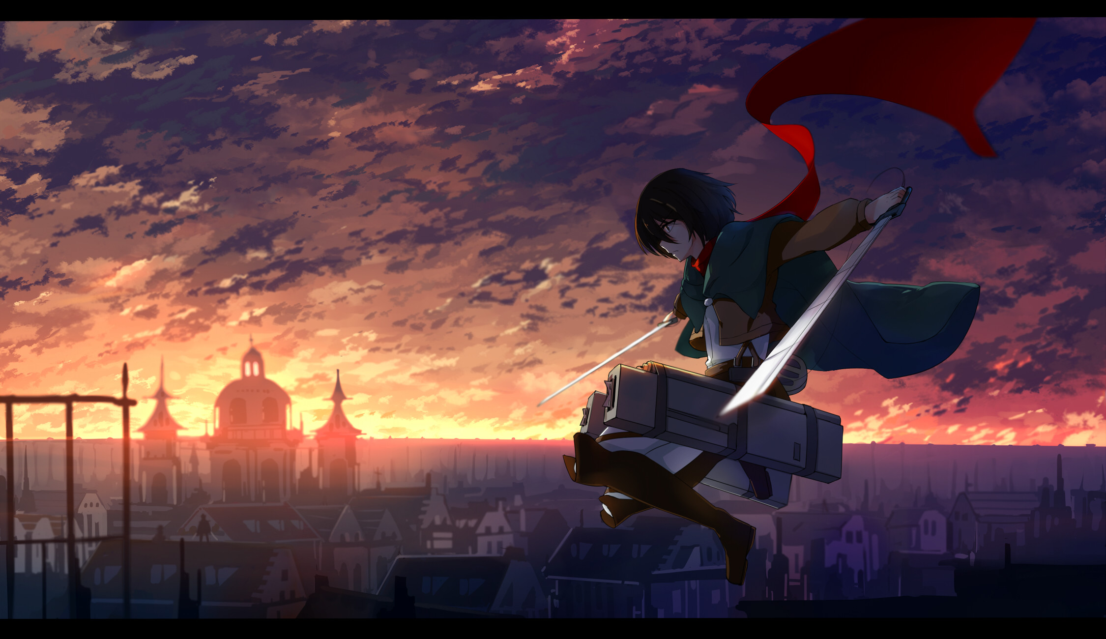 Mikasa Ackerman, L'attacco dei giganti, Movimento tridimensionale, Tramonto, immagine di sfondo