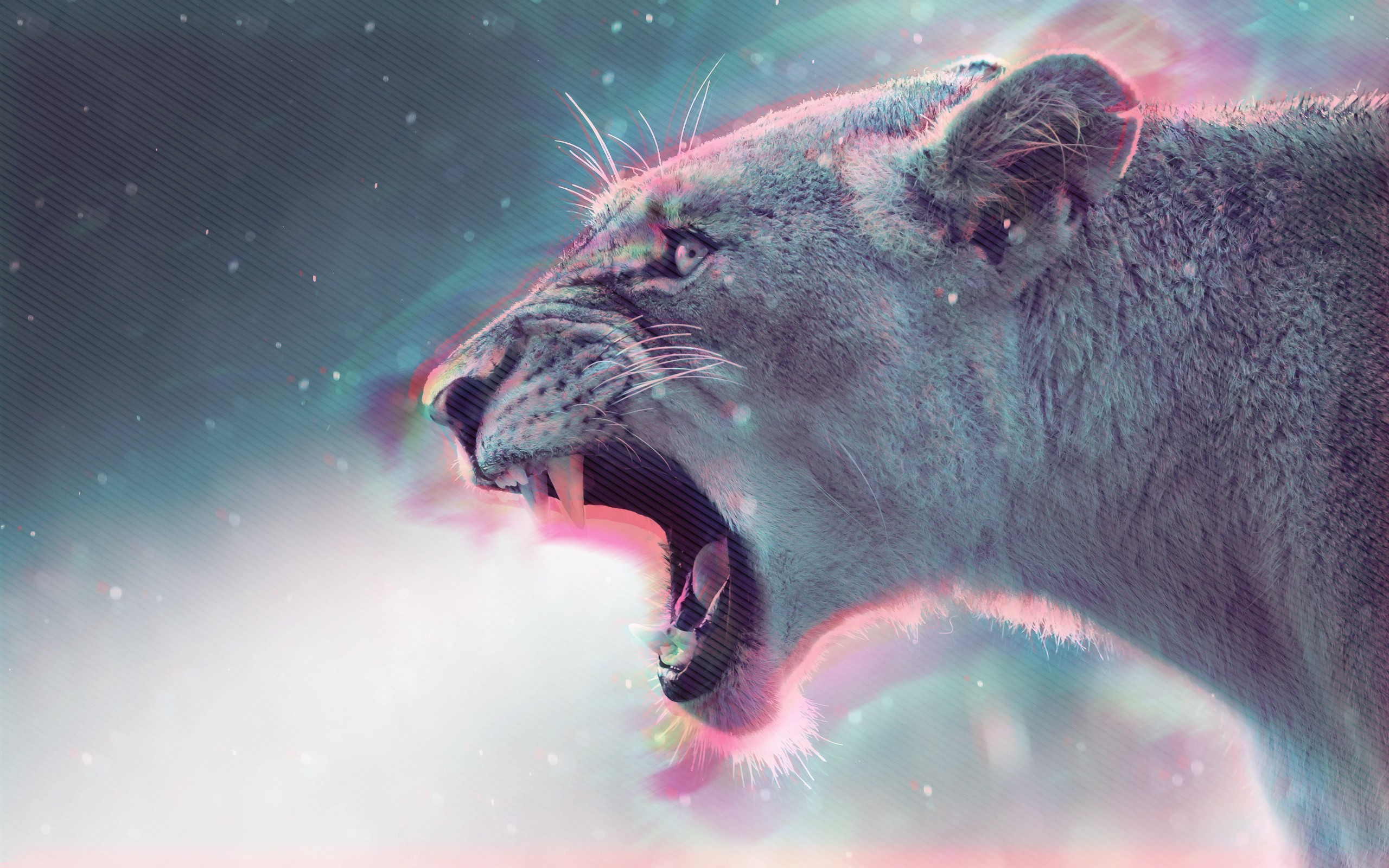 Leonessa, Ruggito, Effetto glitch, Pastello, 2K, sfondo Windows 11