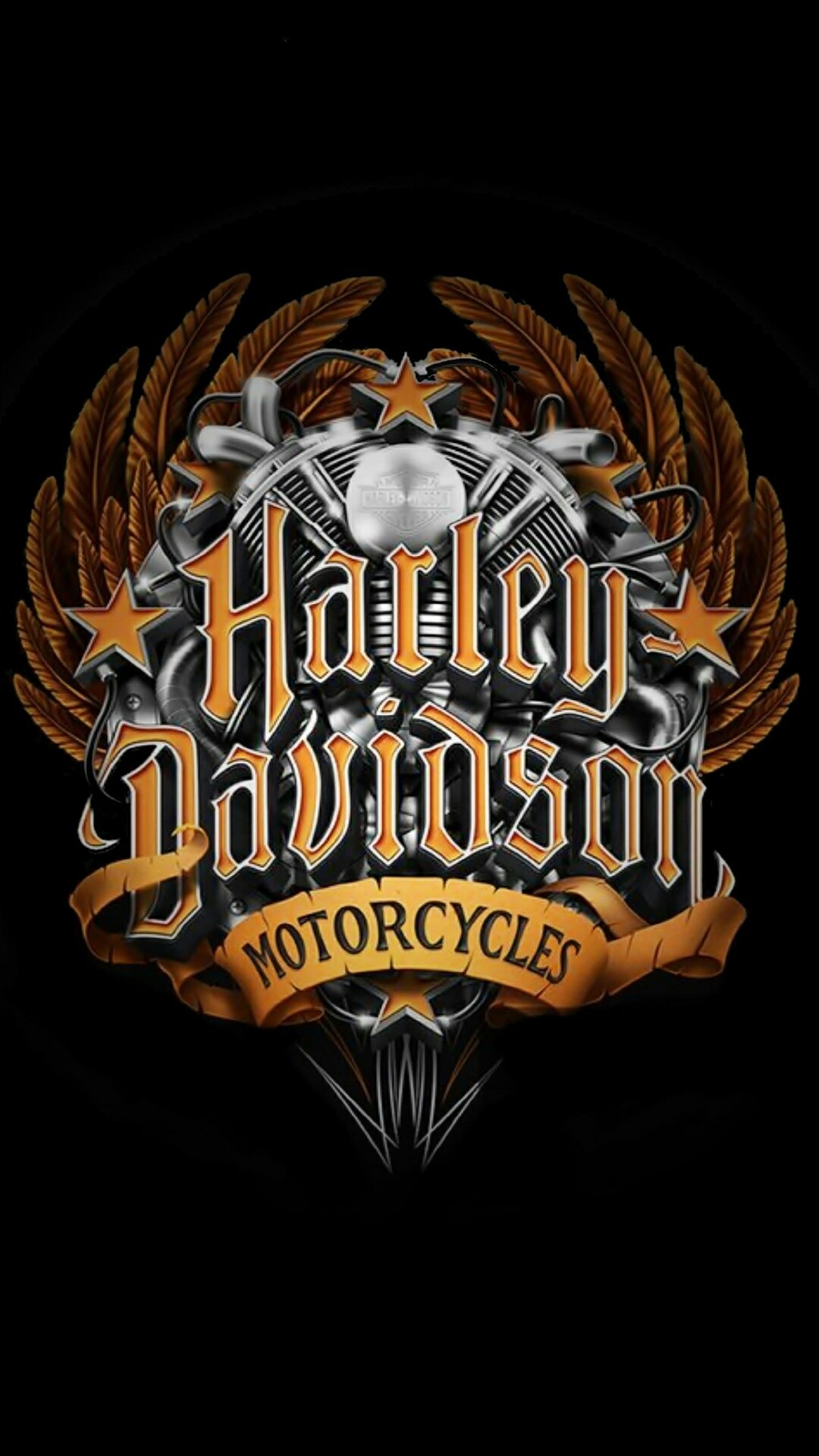 Harley-Davidson, Logo, Ali, Sfondo nero, Emblema, 1080x1920, schermata di blocco iPhone