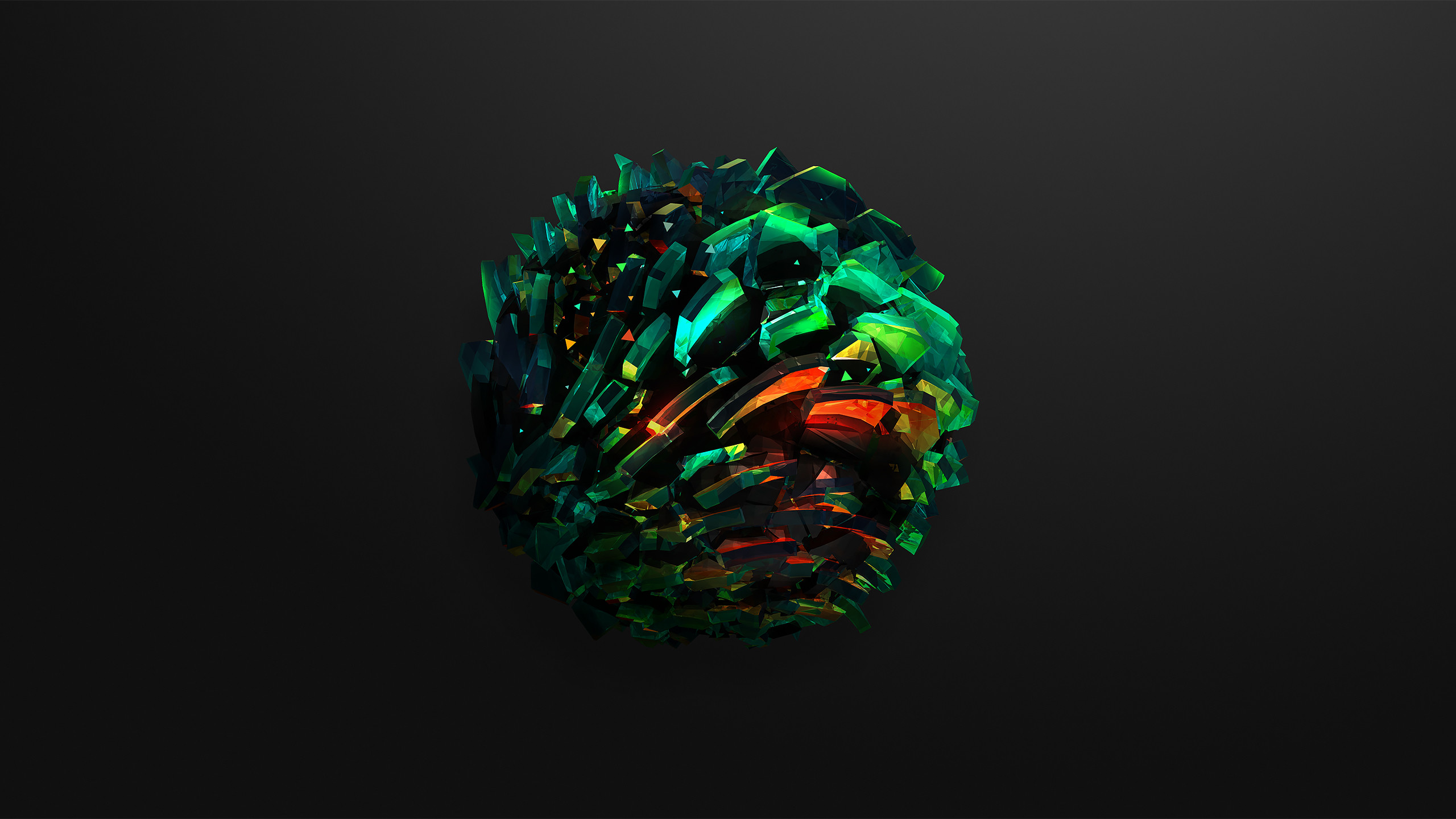 Sfera, Astratto, Verde, Sfondo scuro, 16:9 2K, wallpaper widescreen