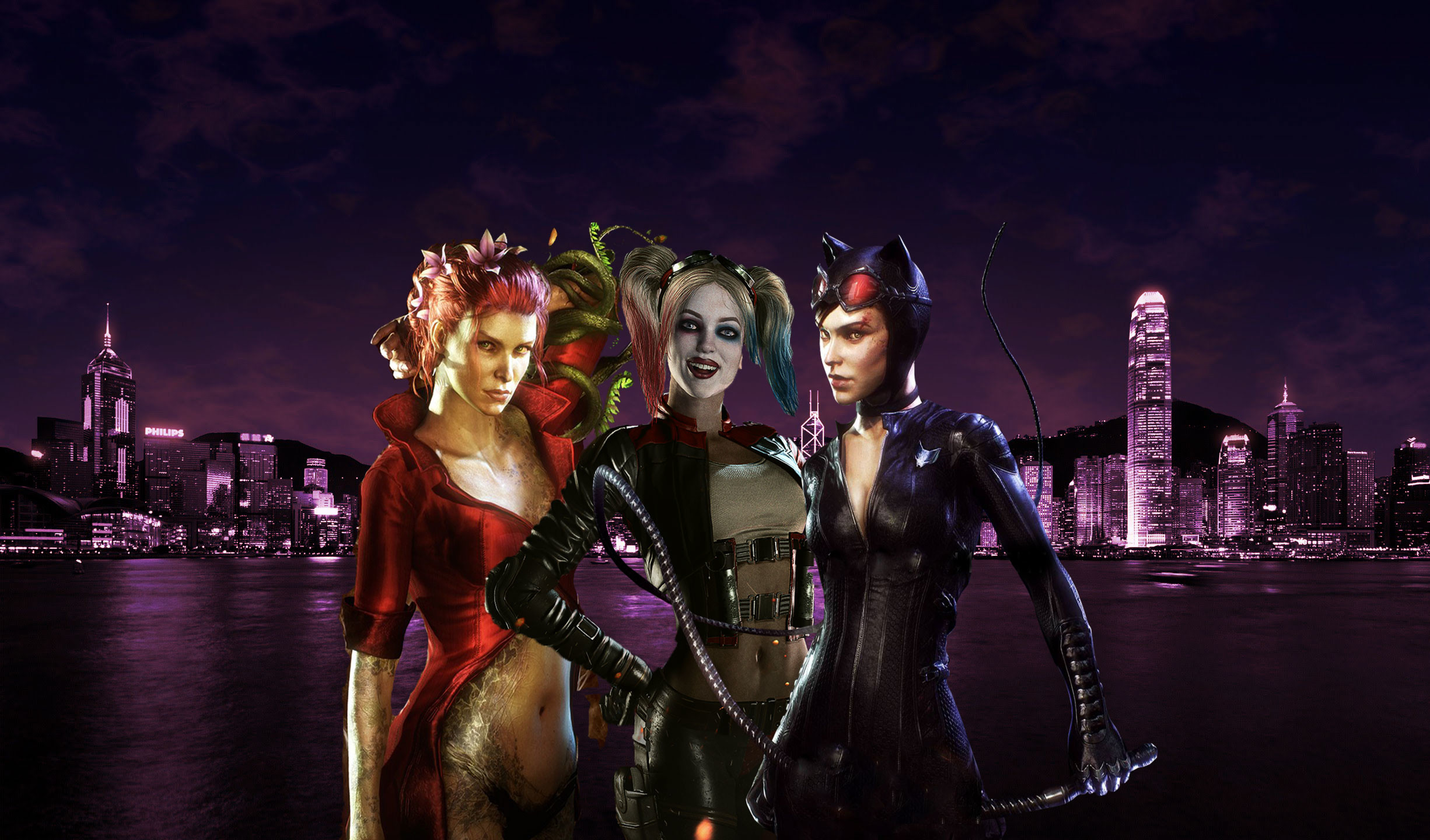 Gotham City, Poison Ivy, Harley Quinn, Catwoman, Notte, Full HD, sfondo per PC