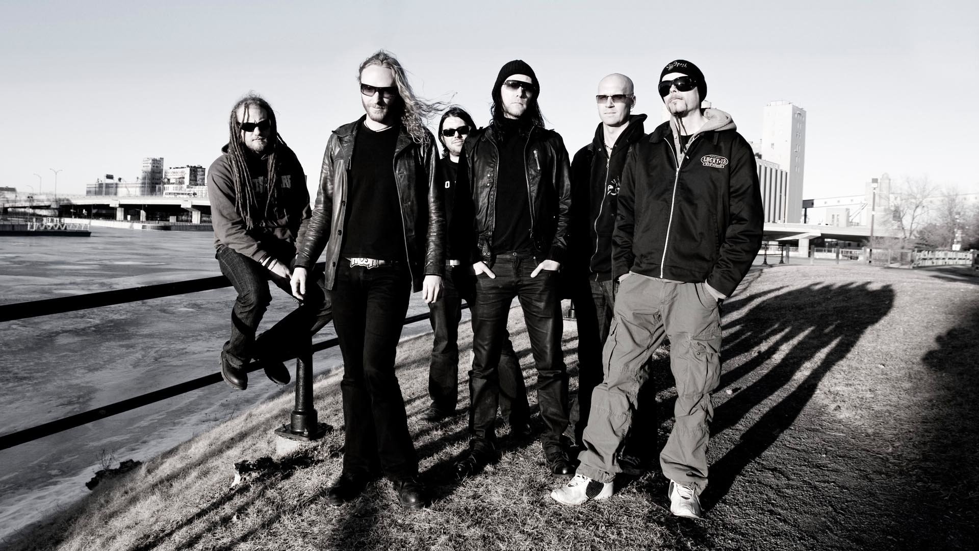 Band metal, Foto di gruppo, Bianco e nero, Full HD 1080p, sfondo desktop