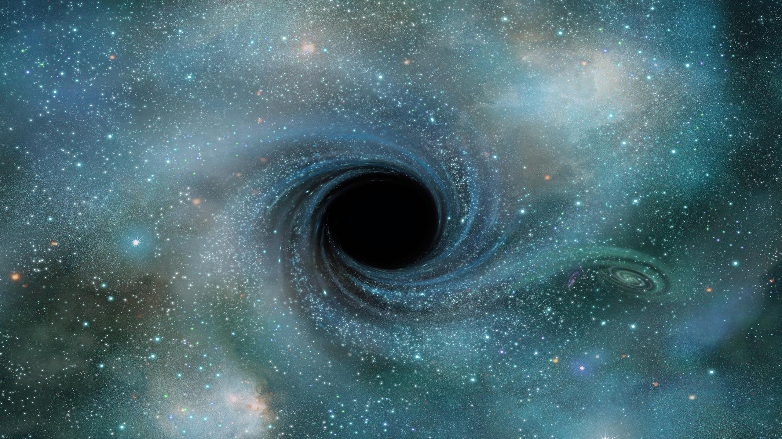 Buco nero, Vortice, Stelle, Turchese, Spazio, 2K, wallpaper per portatile