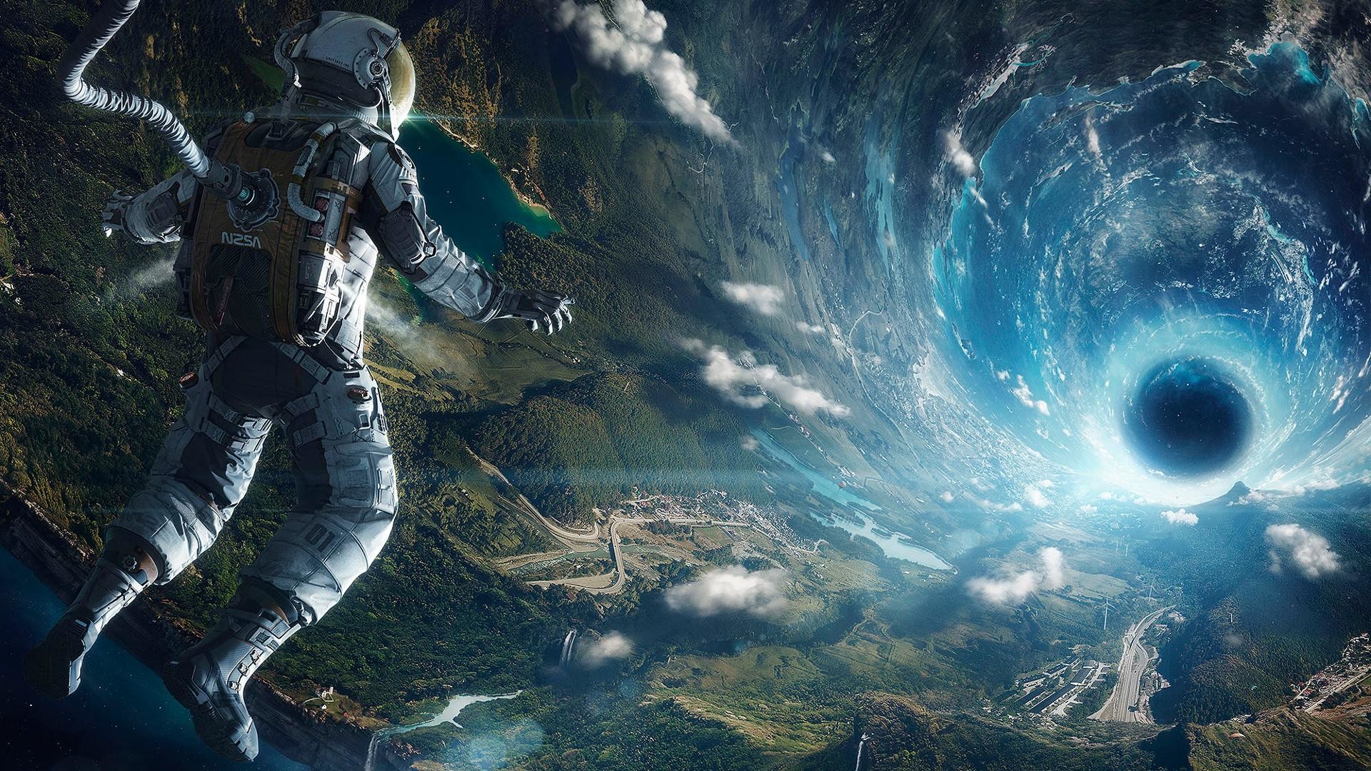 Interstellar, Astronauta, Wormhole, Arte digitale, Full HD, sfondo per PC e portatile