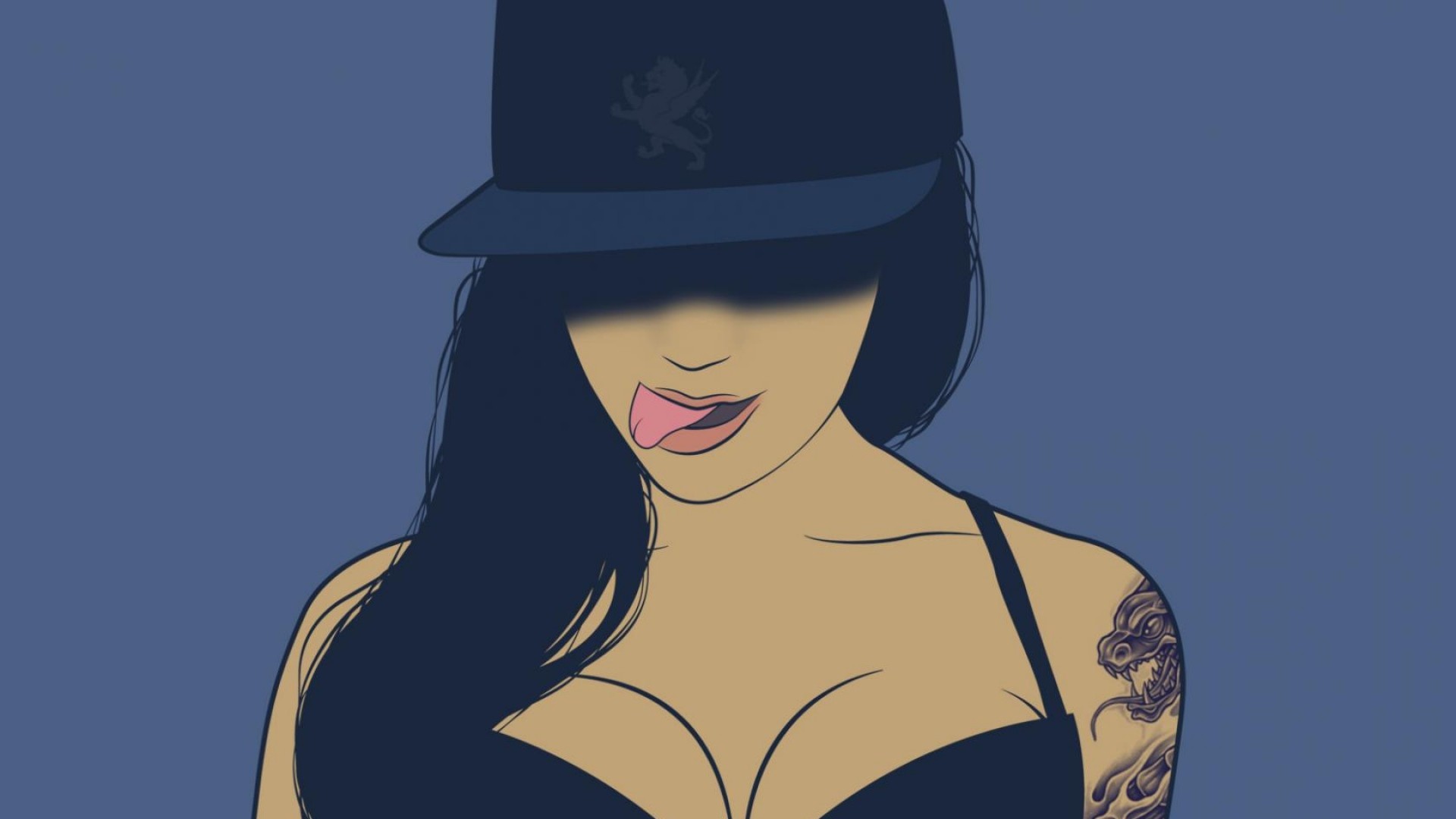 Ragazza, Cappellino, Tatuaggio, Illustrazione, 1920x1080, sfondo per PC