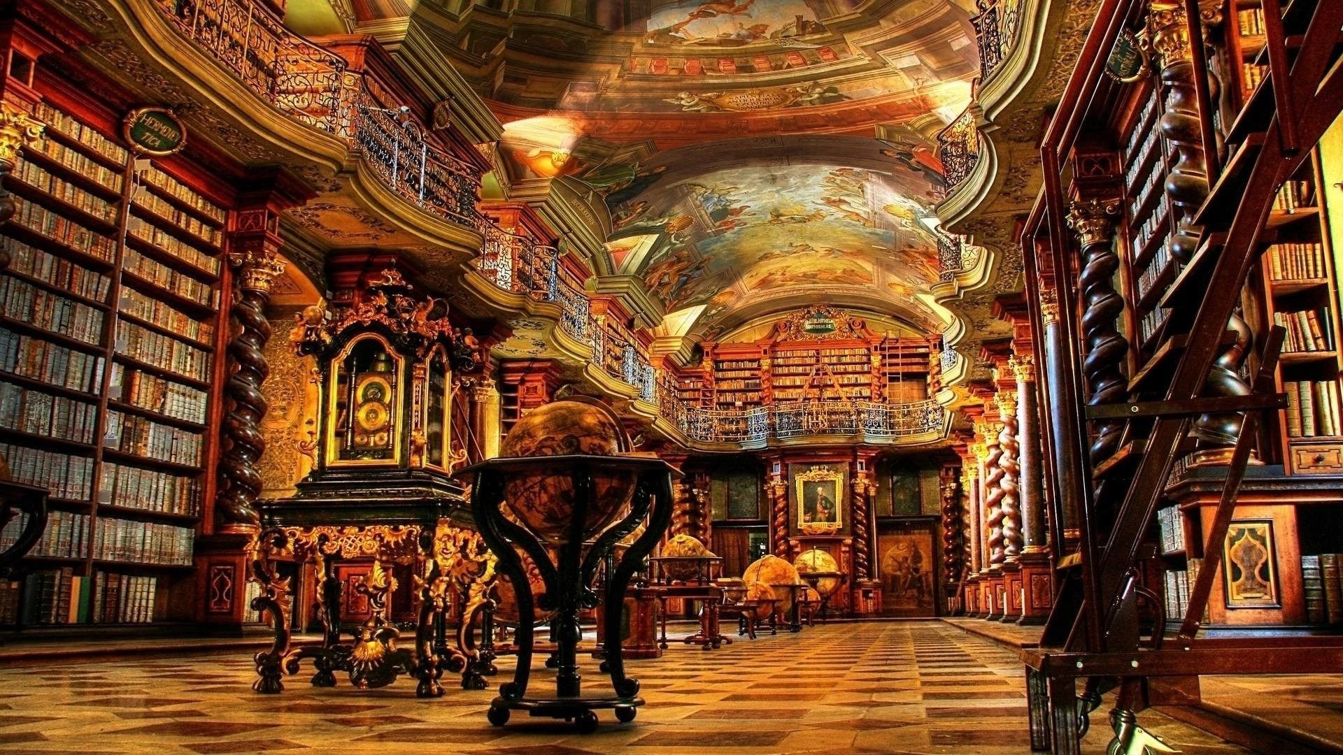 Klementinum, Praga, Sala barocca, Mappamondi, Affreschi, 1920x1080, wallpaper desktop