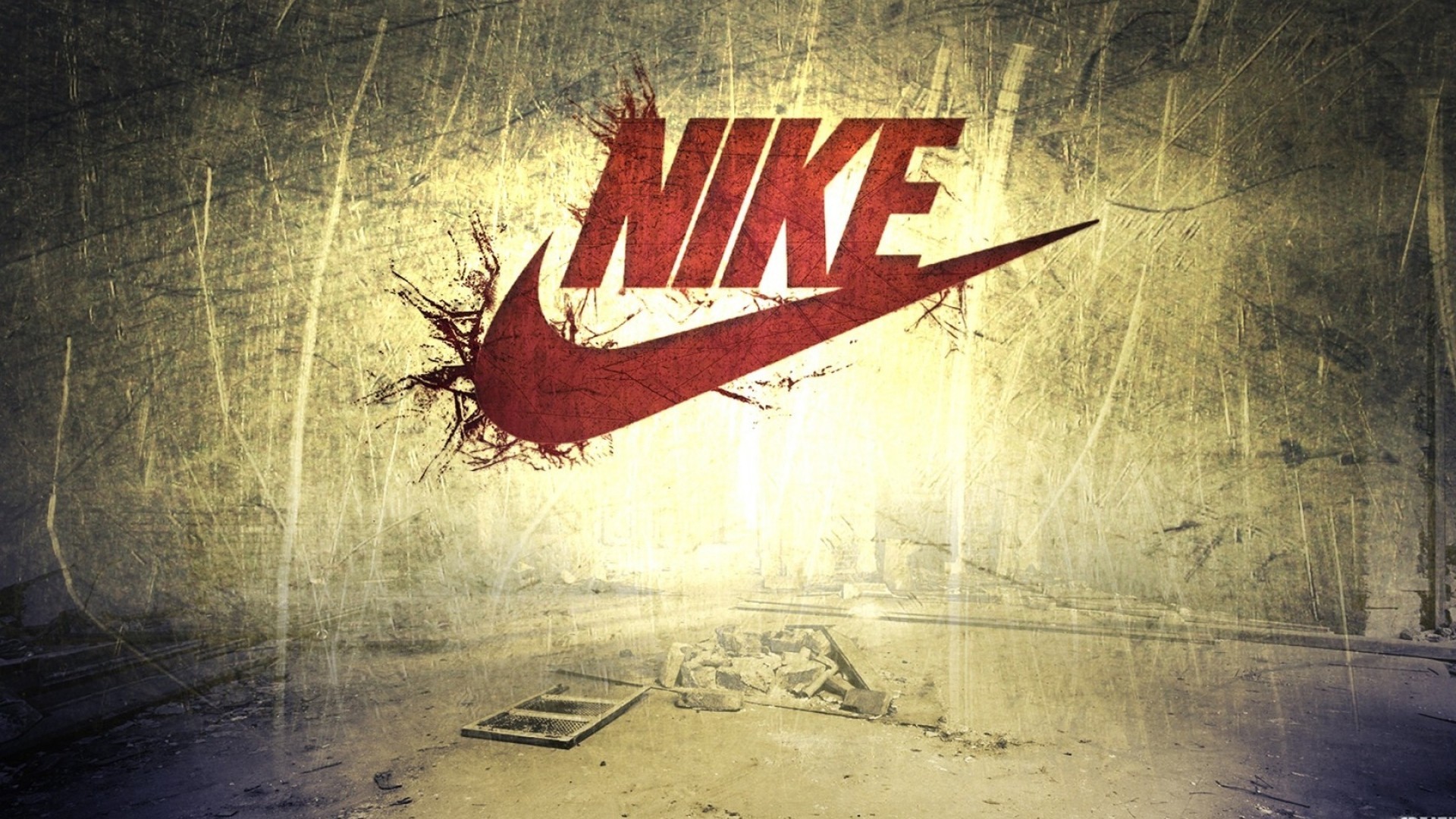 Nike, Logo rosso, Grunge, Full HD 1080p, sfondo desktop